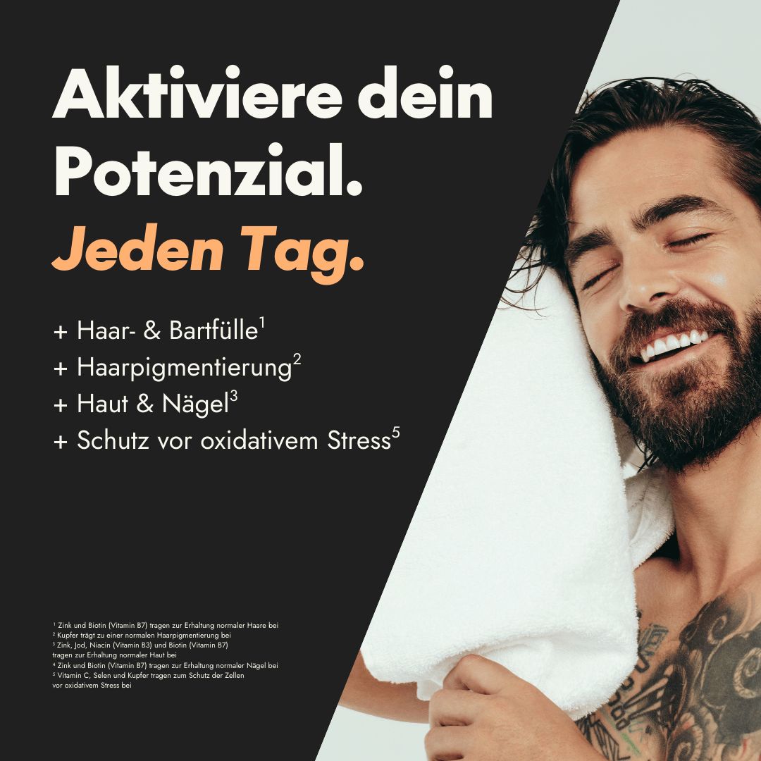 serotalin® ACTIVE Hair + Beard | 60 Kapseln | Biotin hochdosiert mit L-Carnitin & Silica | Vegan