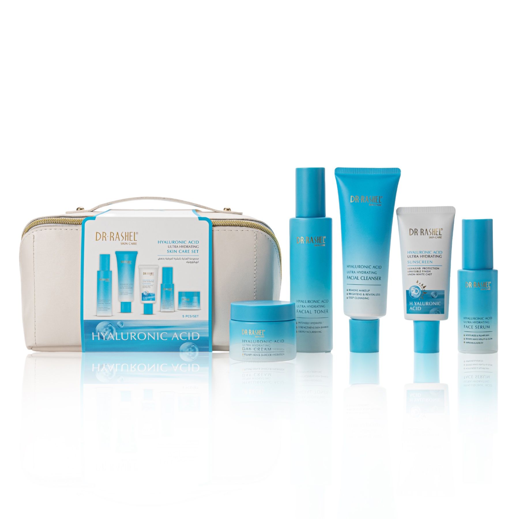 DR RASHEL Gesichtspflege-Set Hyaluronic Acid Serum Cream Cleanser Toner SPF