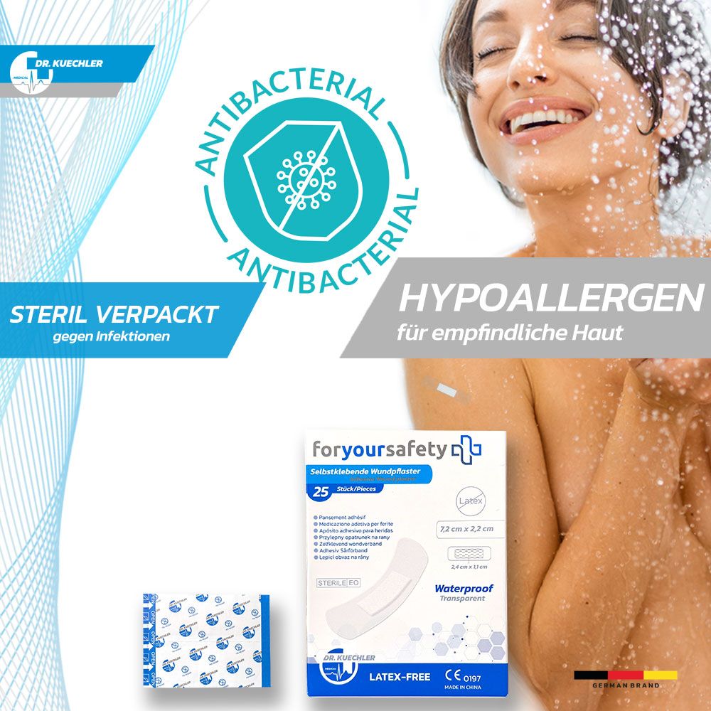 Steril verpacktes, antibakterielles Wundpflaster gegen Infektionen.