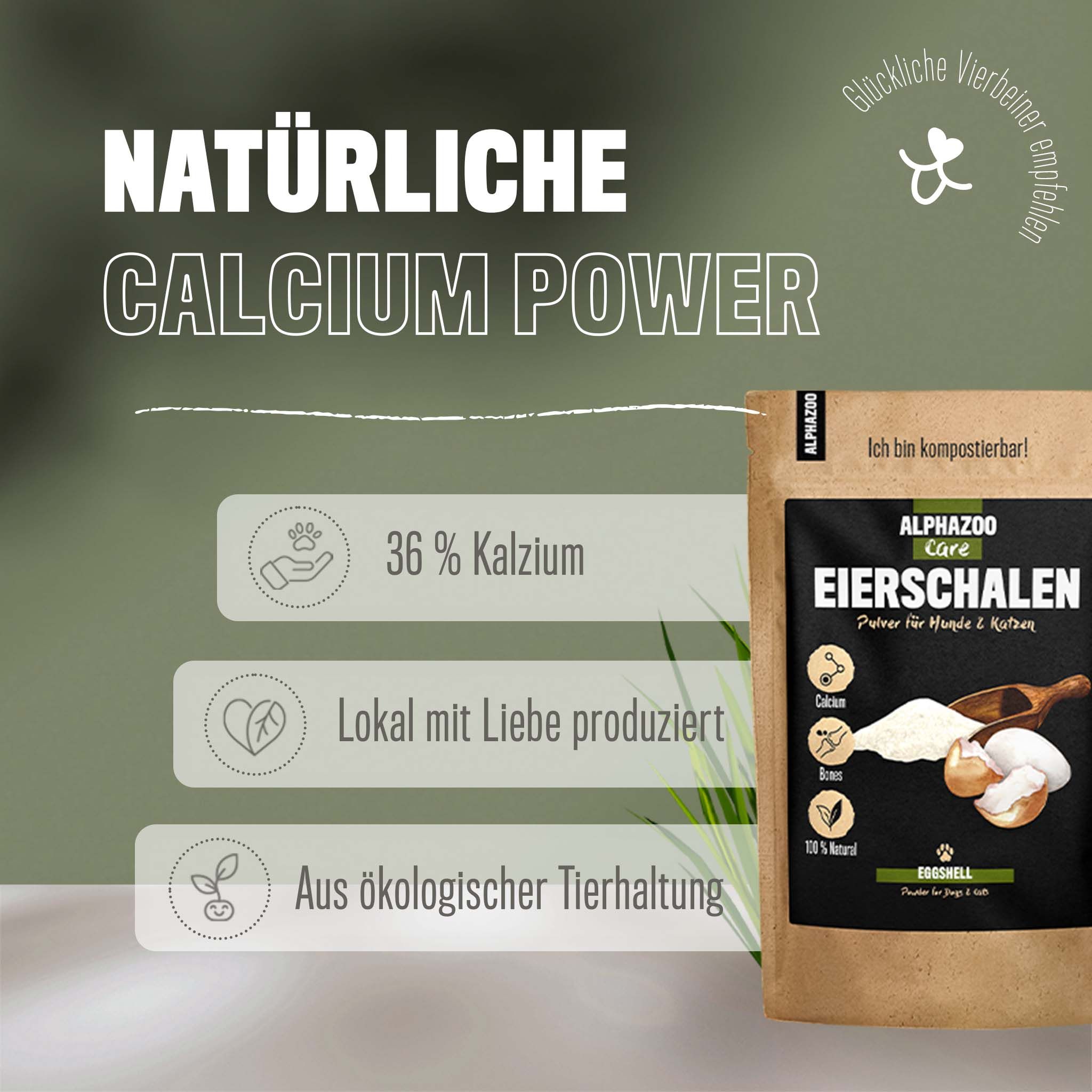 ALPHAZOO Eierschalen Pulver 250g I Hunde Katzen I Calcium Barf Zusatz I Natürlich Barfen für Knochen