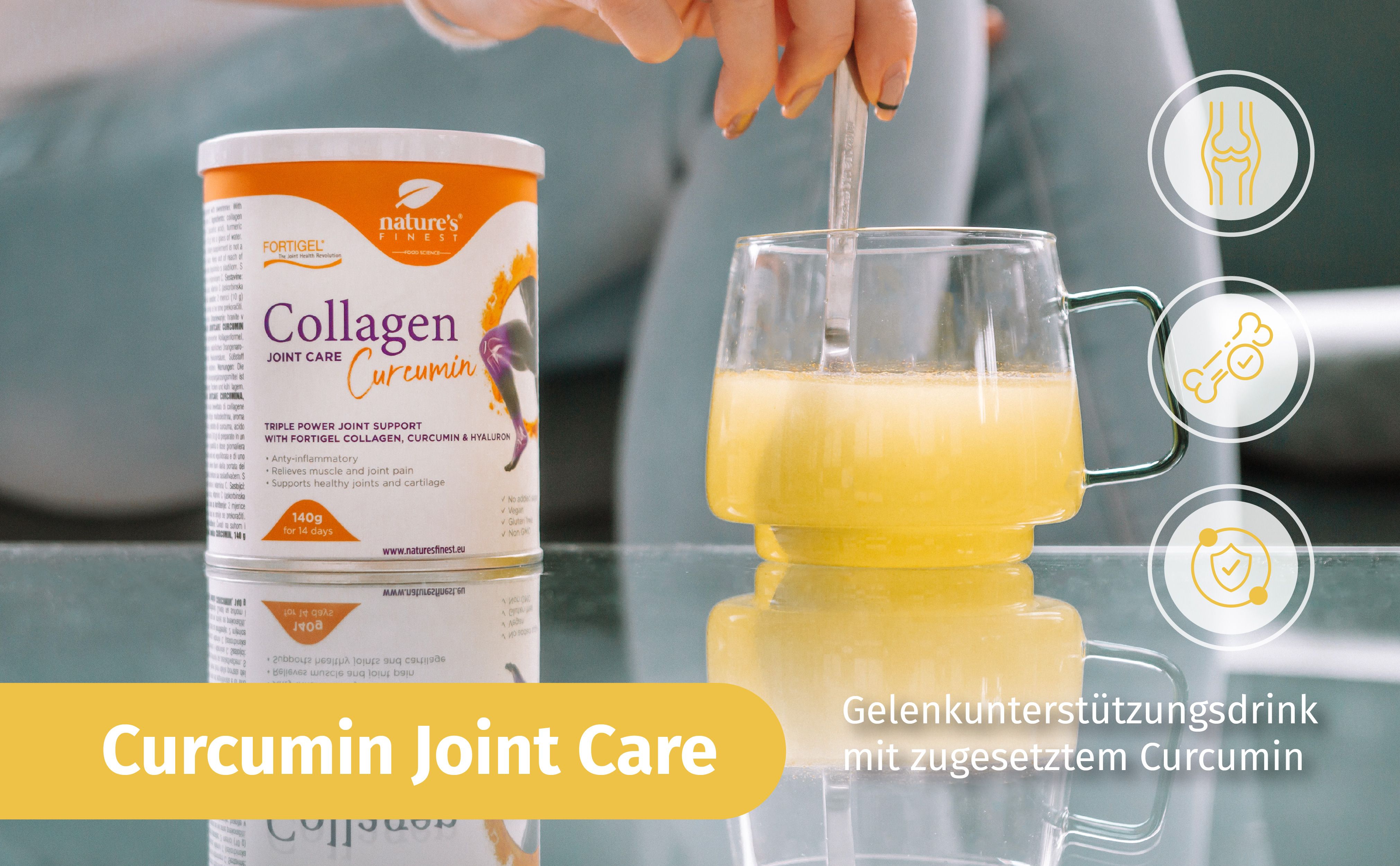 Nature's Finest Curcumin JointCare - Gepatenterter kollagen für Gelenke, Kurkumin mit Hyaluronsäure 140 g Pulver