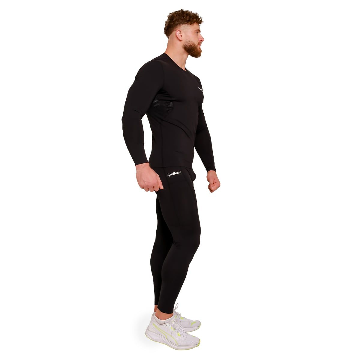 GymBeam T-Shirt Herren Slim Langarm Black High Kompression