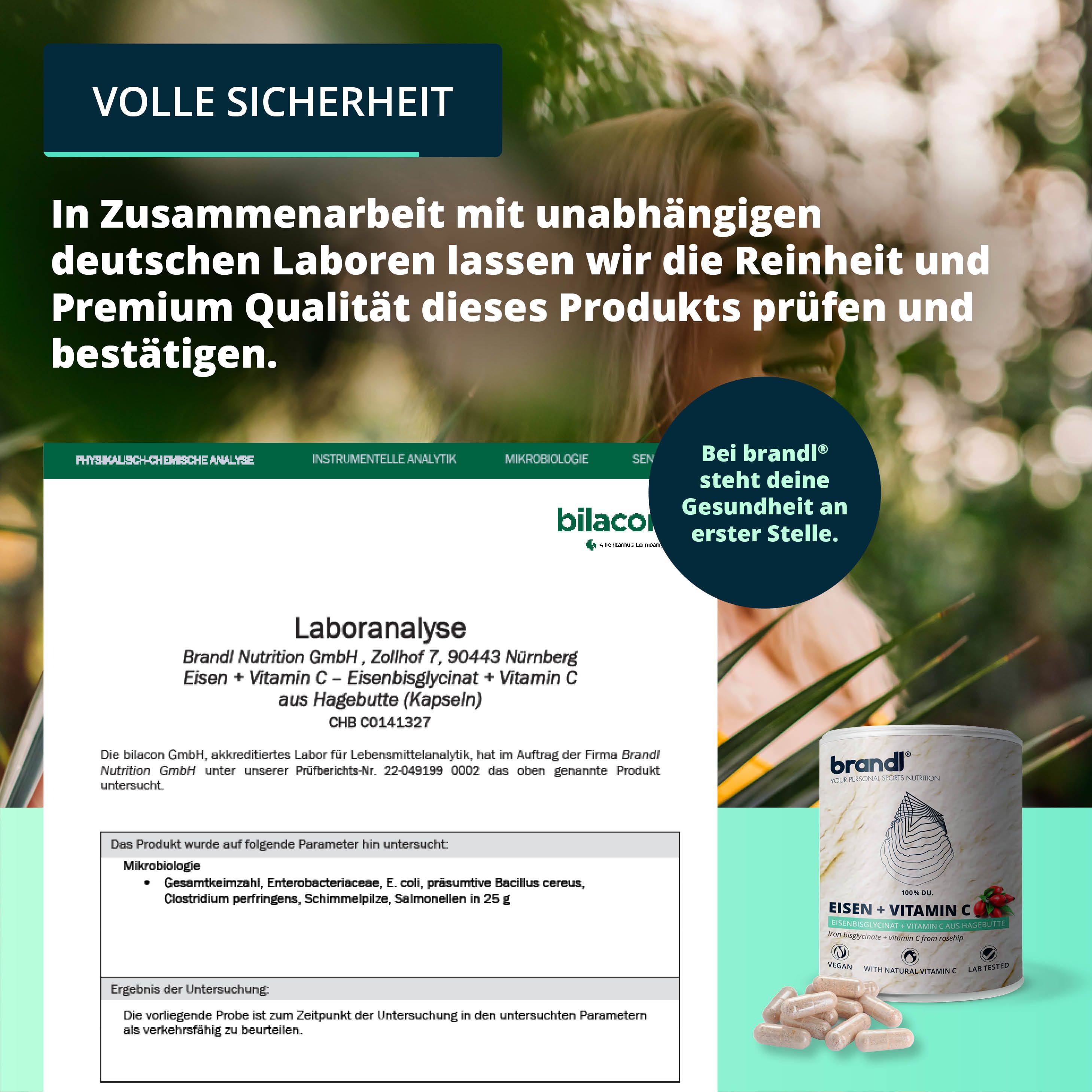 brandl® Eisen (aus Eisenbisglycinat) und Vitamin C aus der Hagebutte