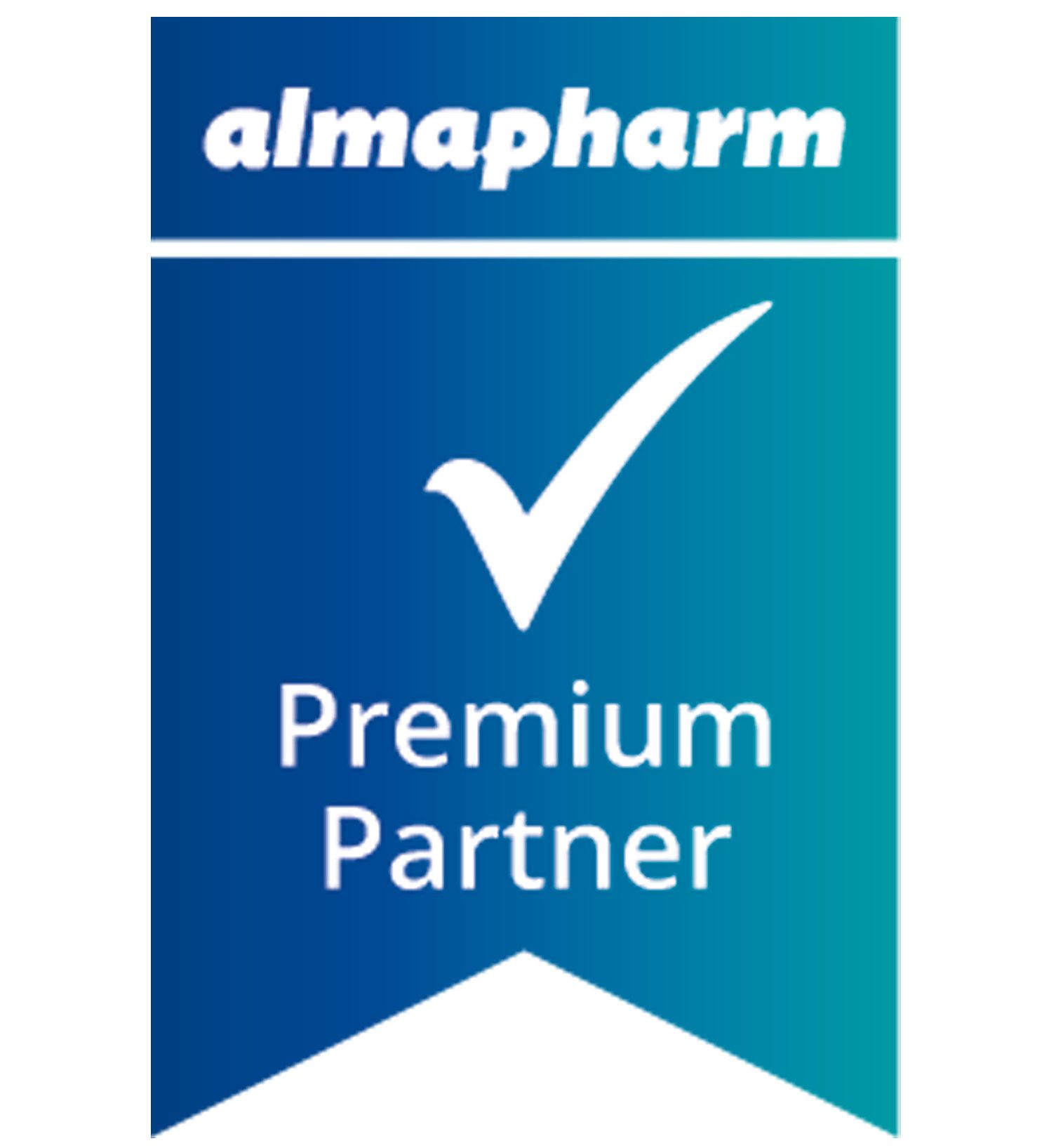 Almapharm Premium Partner Siegel mit Häkchen.