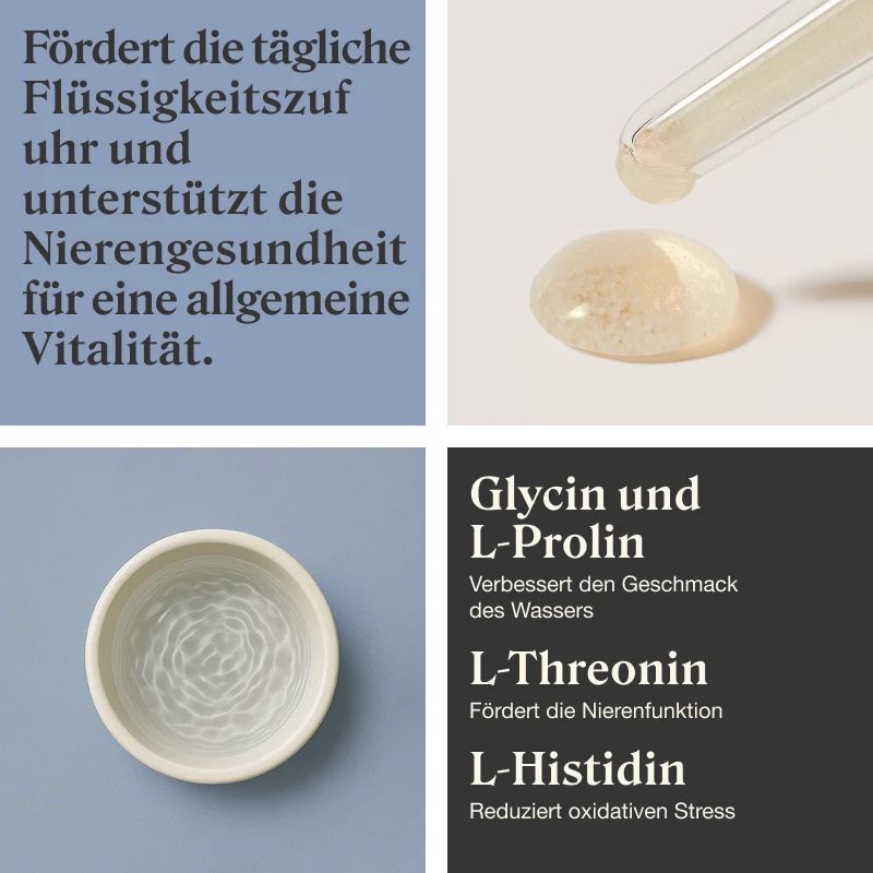 Text über tägliche Flüssigkeitszufuhr und Nierengesundheit.
