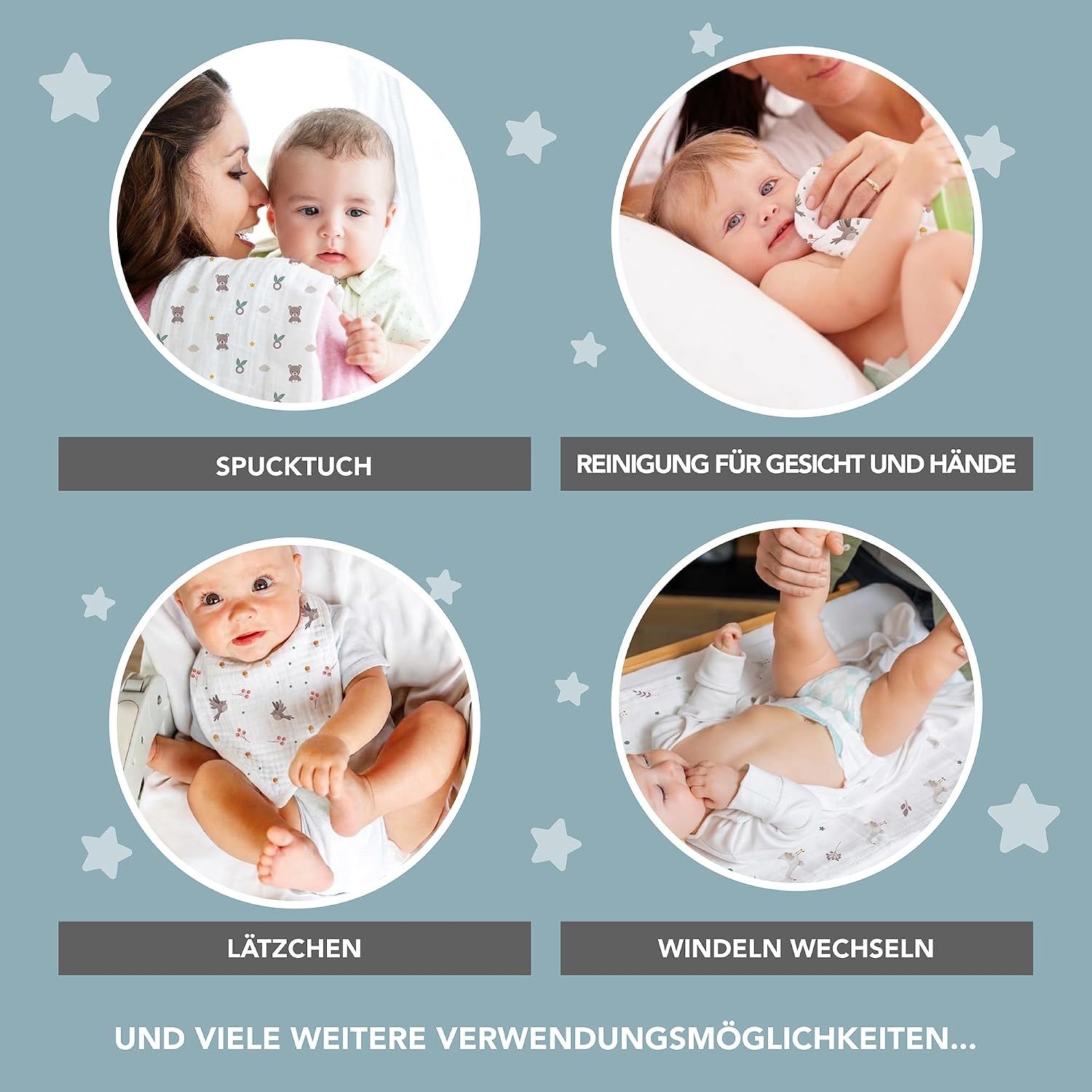 Kikido Mulltücher Baby 100% Baumwolle