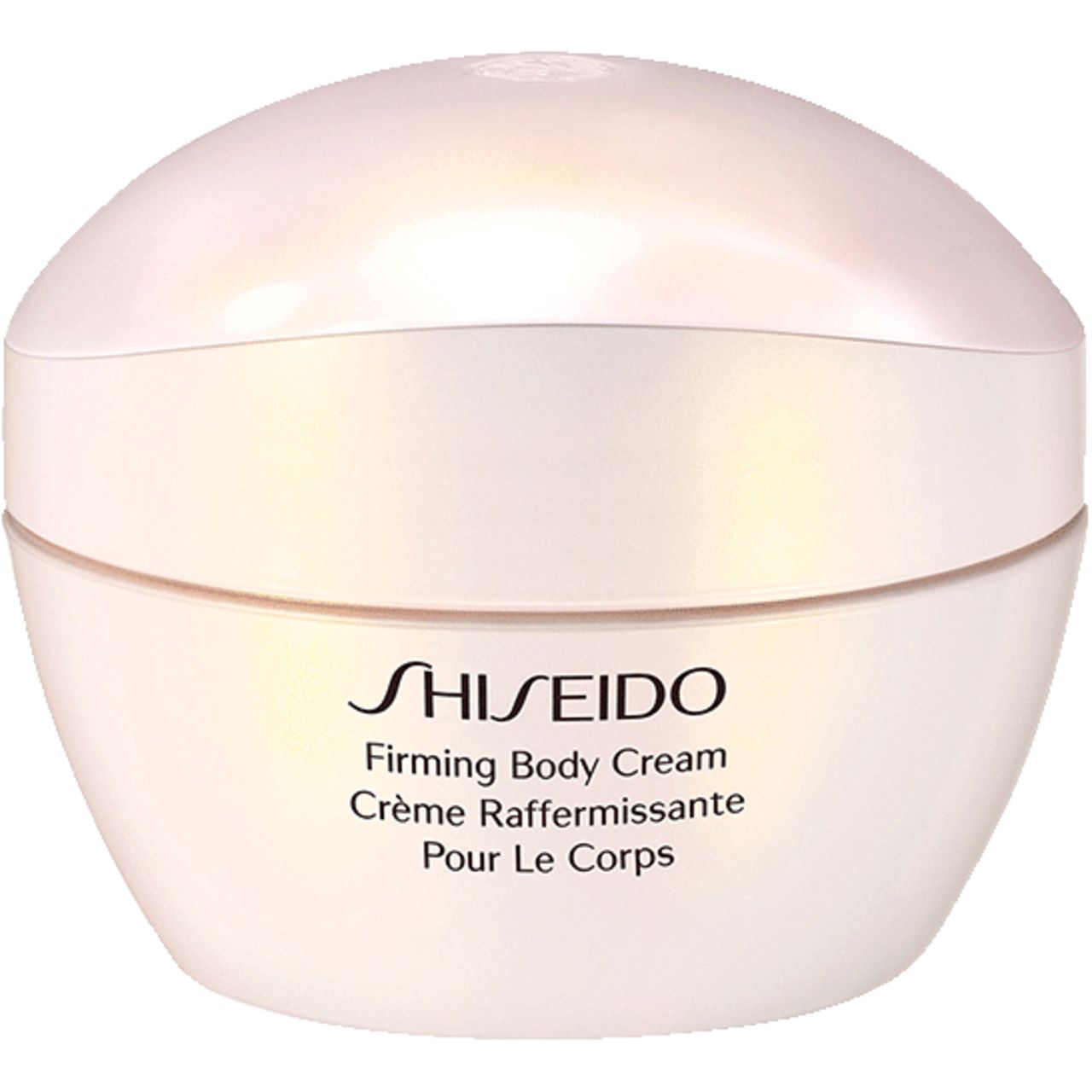 Cremebehälter mit Deckel. Aufschrift: SHISEIDO, Firming Body Cream, Crème Raffermissante Pour Le Corps.