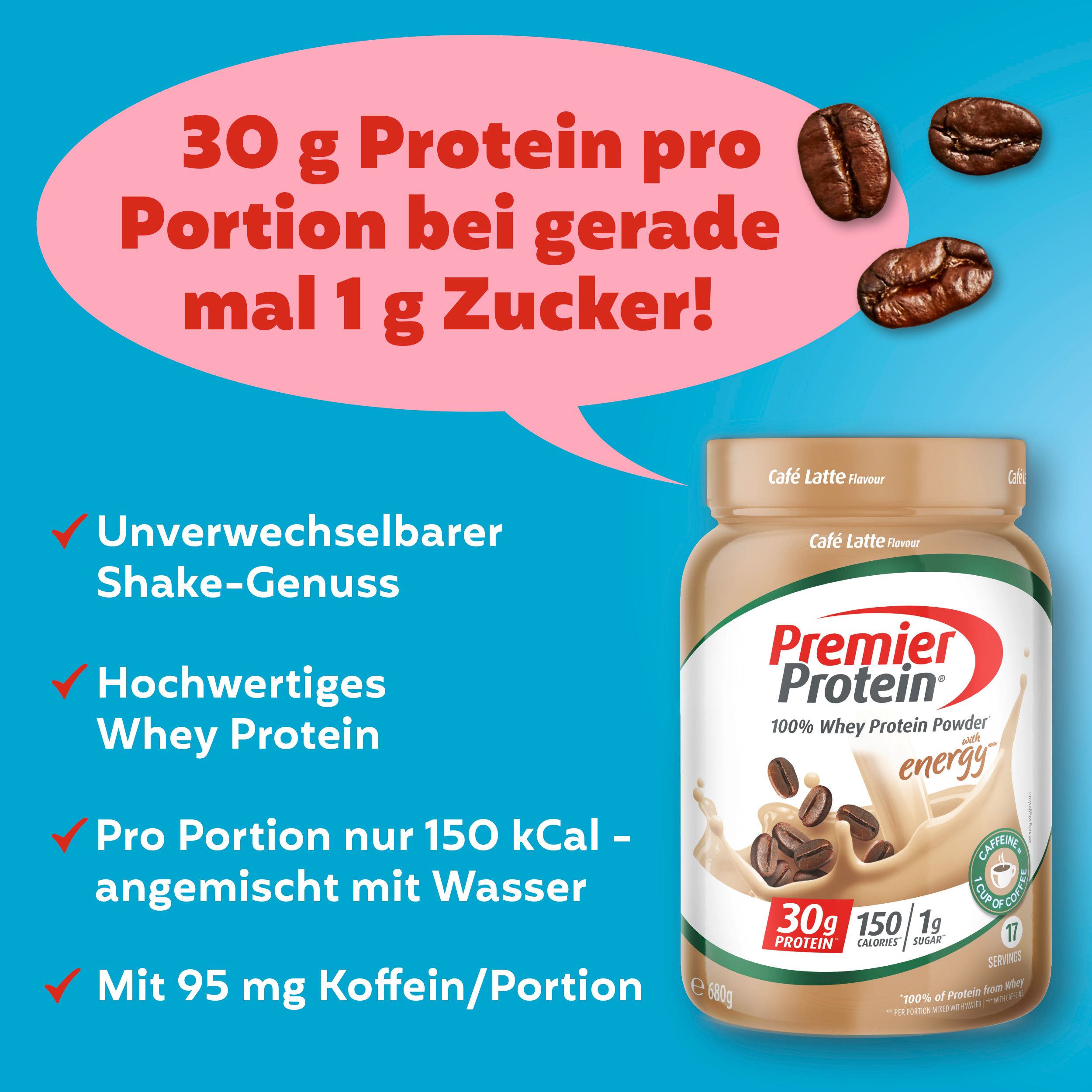Premier Protein Whey 100% Protein Powder Café Latte