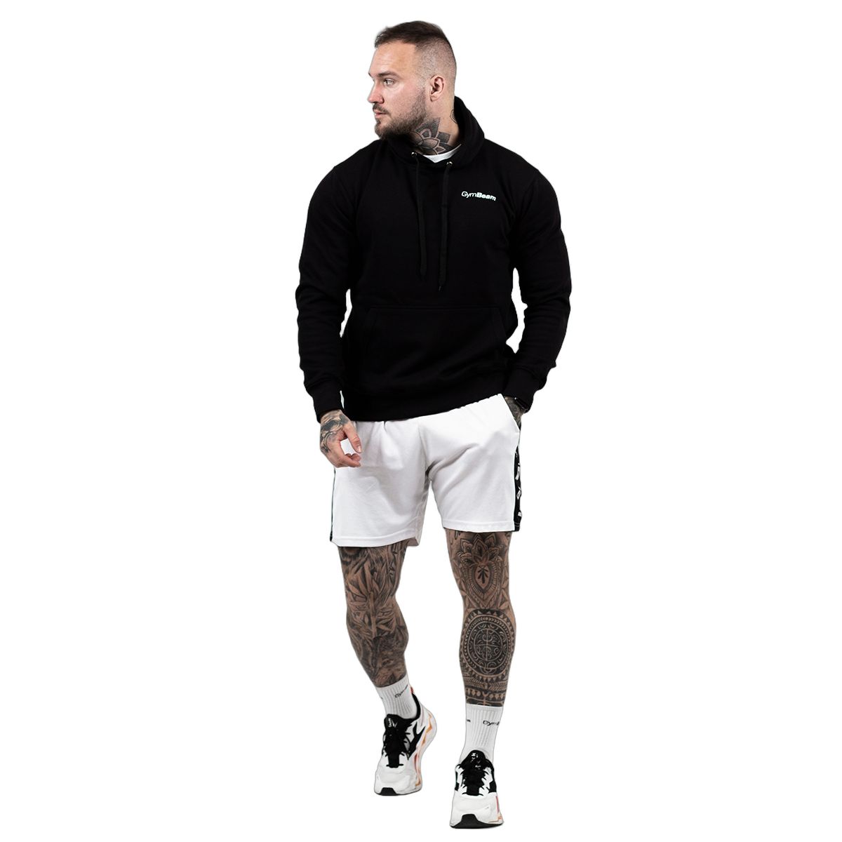 GymBeam Hoodie Herren Regular mit Kapuze und Taschen in Black White