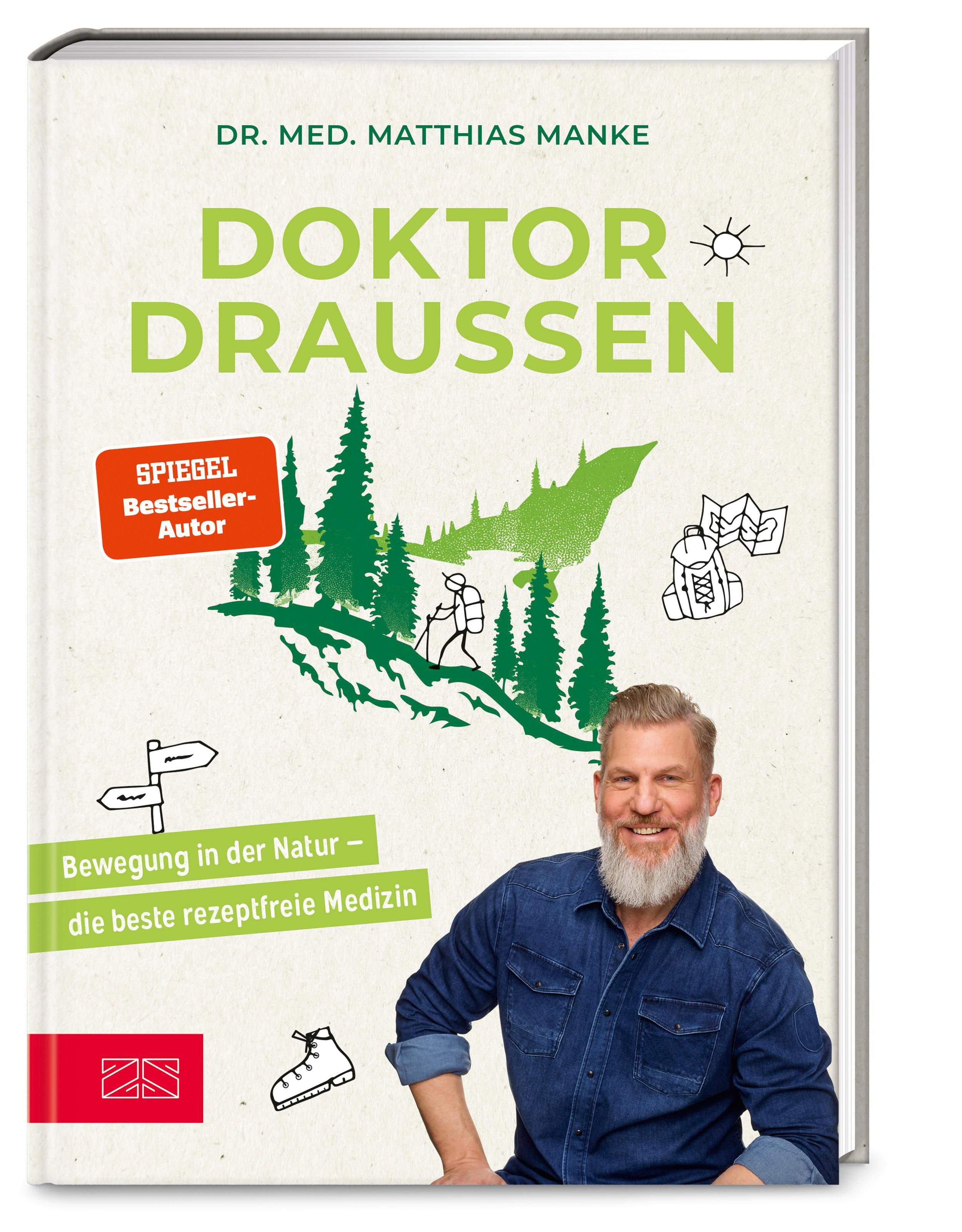Buchinnenseite. Anleitung zum Waldbaden. Text und Illustrationen. Text in deutscher Sprache.