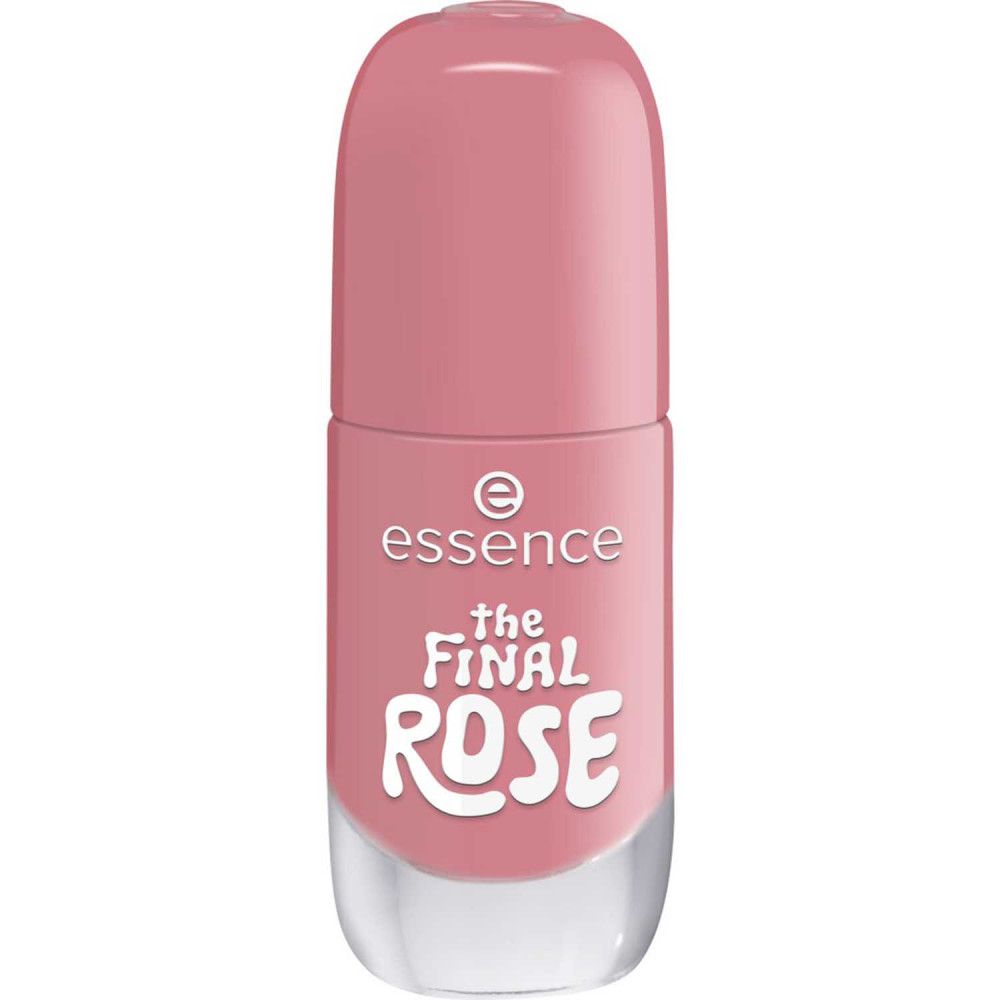 Geschlossene Nagellackflasche, rosa. Aufschrift: essence, the FINAL ROSE.