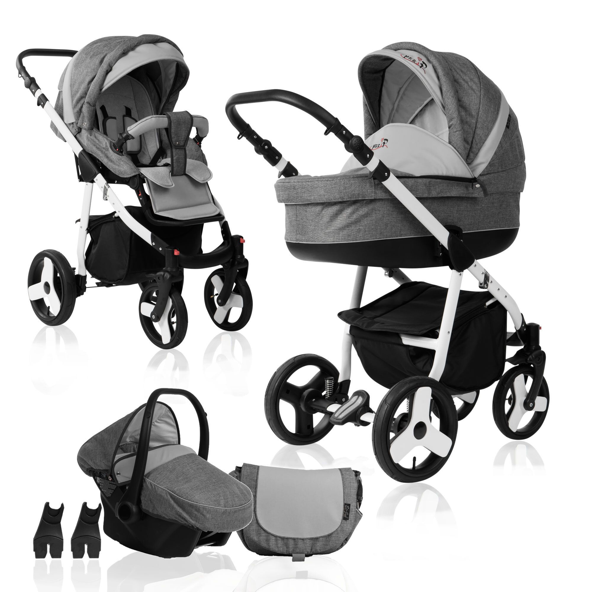 Bebebi Fizzy Hartgummireifen Weiß 3 in 1 Kinderwagen, Stone