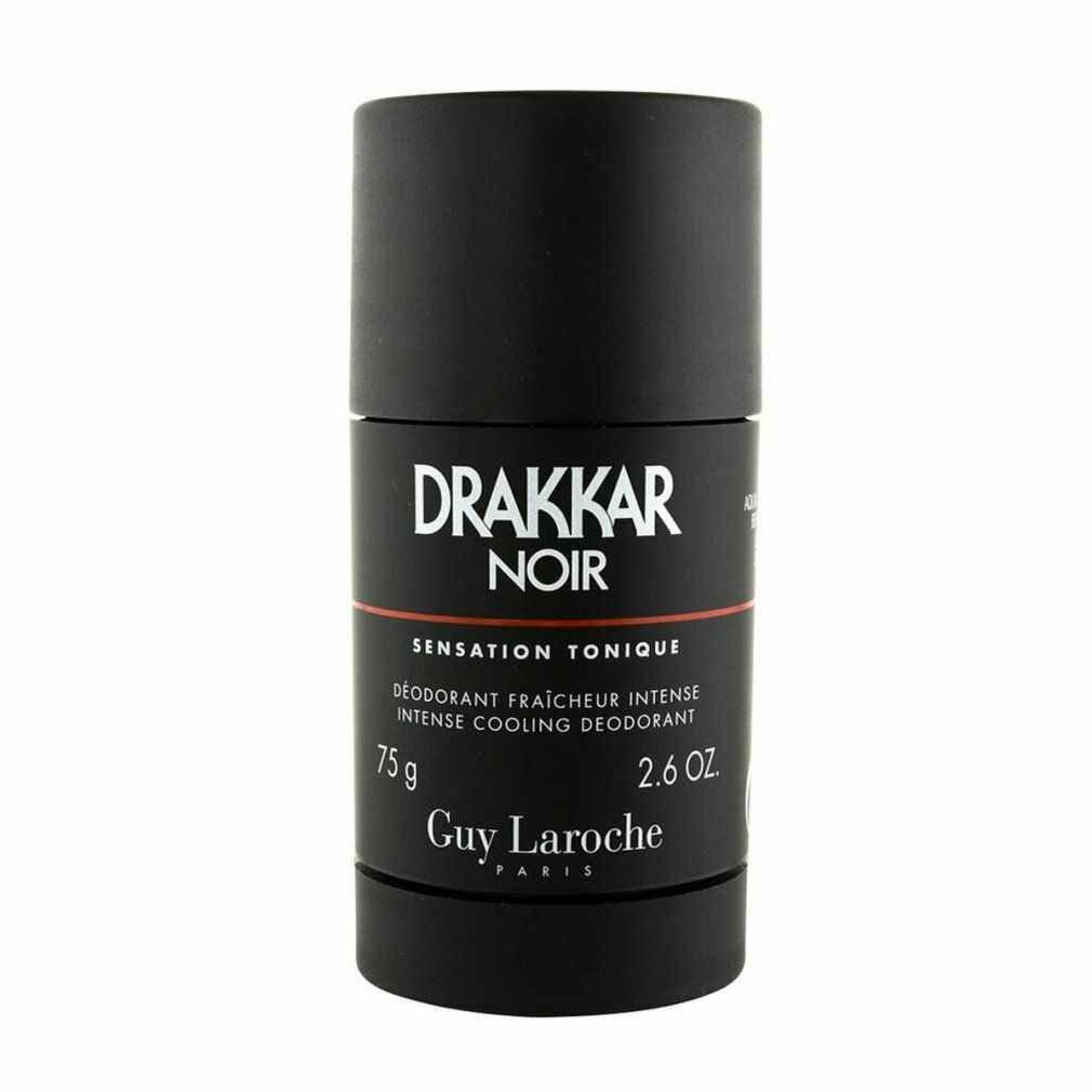 Schwarzer Deostift. Aufschrift: Drakkar Noir, Sensation Tonique, 75g, 2.6 OZ, Guy Laroche Paris. Zylindrische Form.