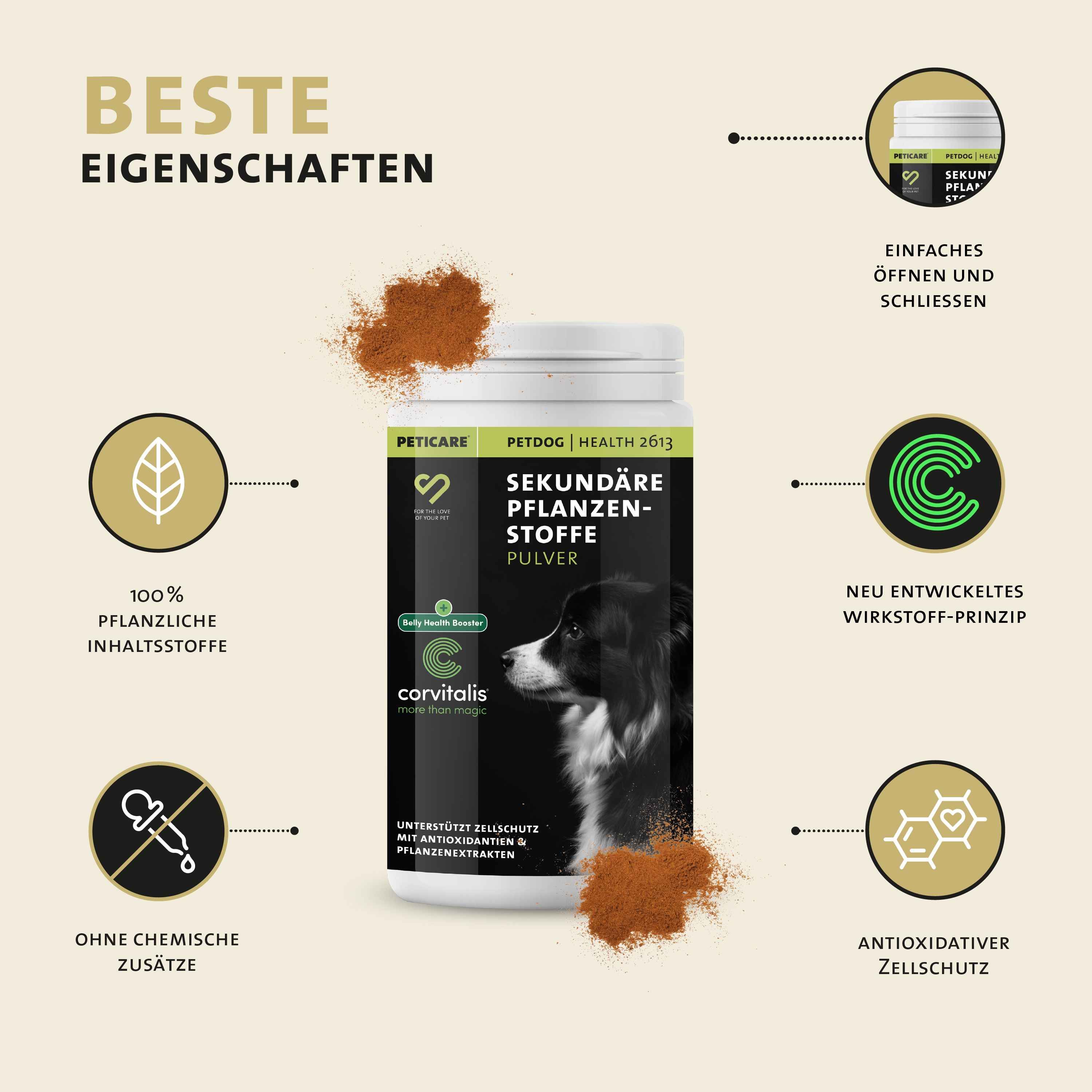 Peticare Natürliches Ergänzungsfutter für Herz & Kreislauf Pulver für Hunde