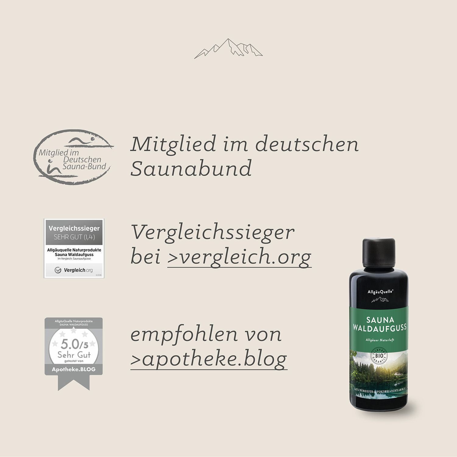 AllgäuQuelle Saunaaufguss Aufgussmittel 100% BIO-Öle aus Fichte, Latschenkiefer, Alpenzirbe