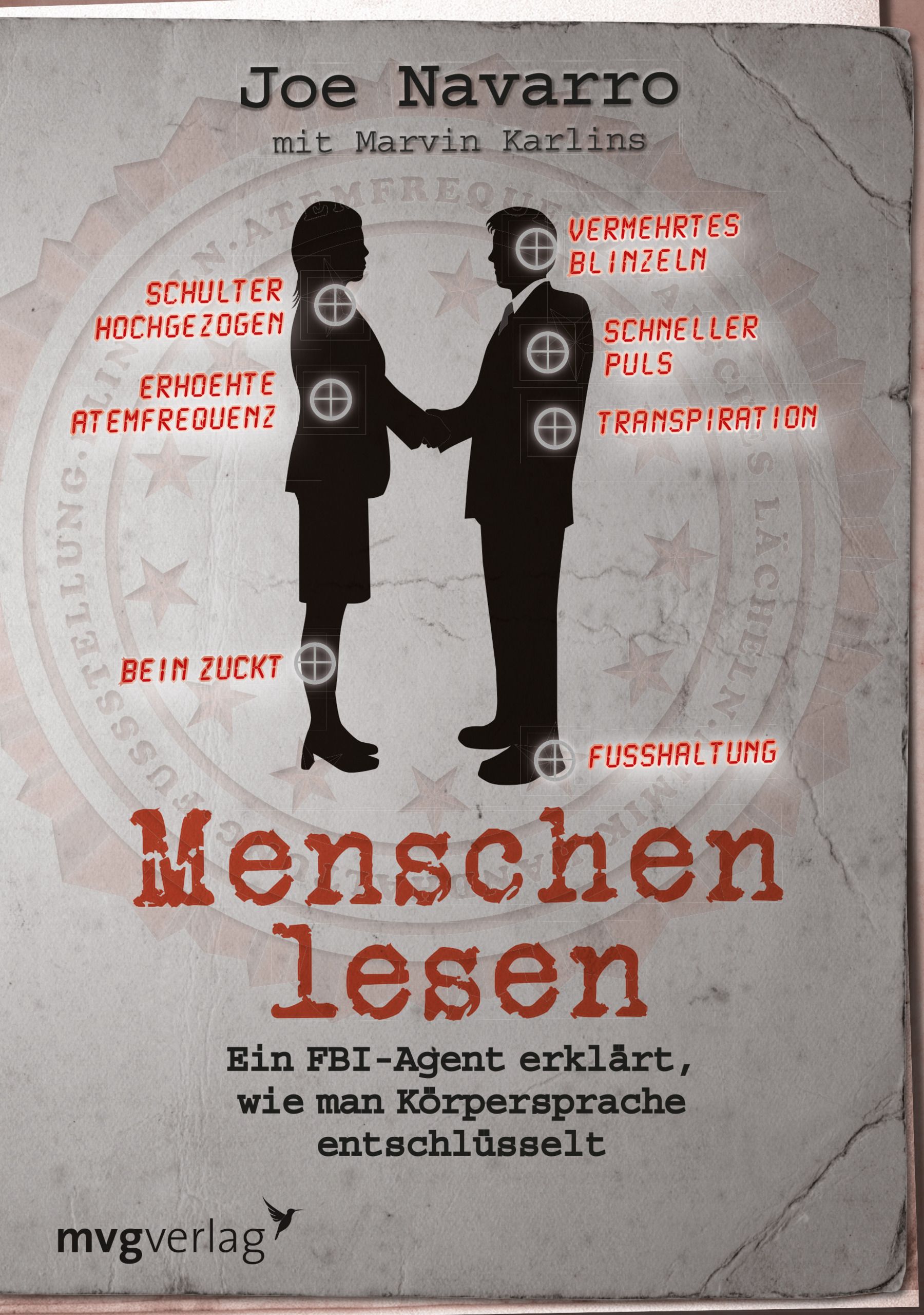 Buchcover: "Menschen lesen". Titel und Autor. Illustration: zwei Personen, Text mit Körpersprache-Hinweisen.