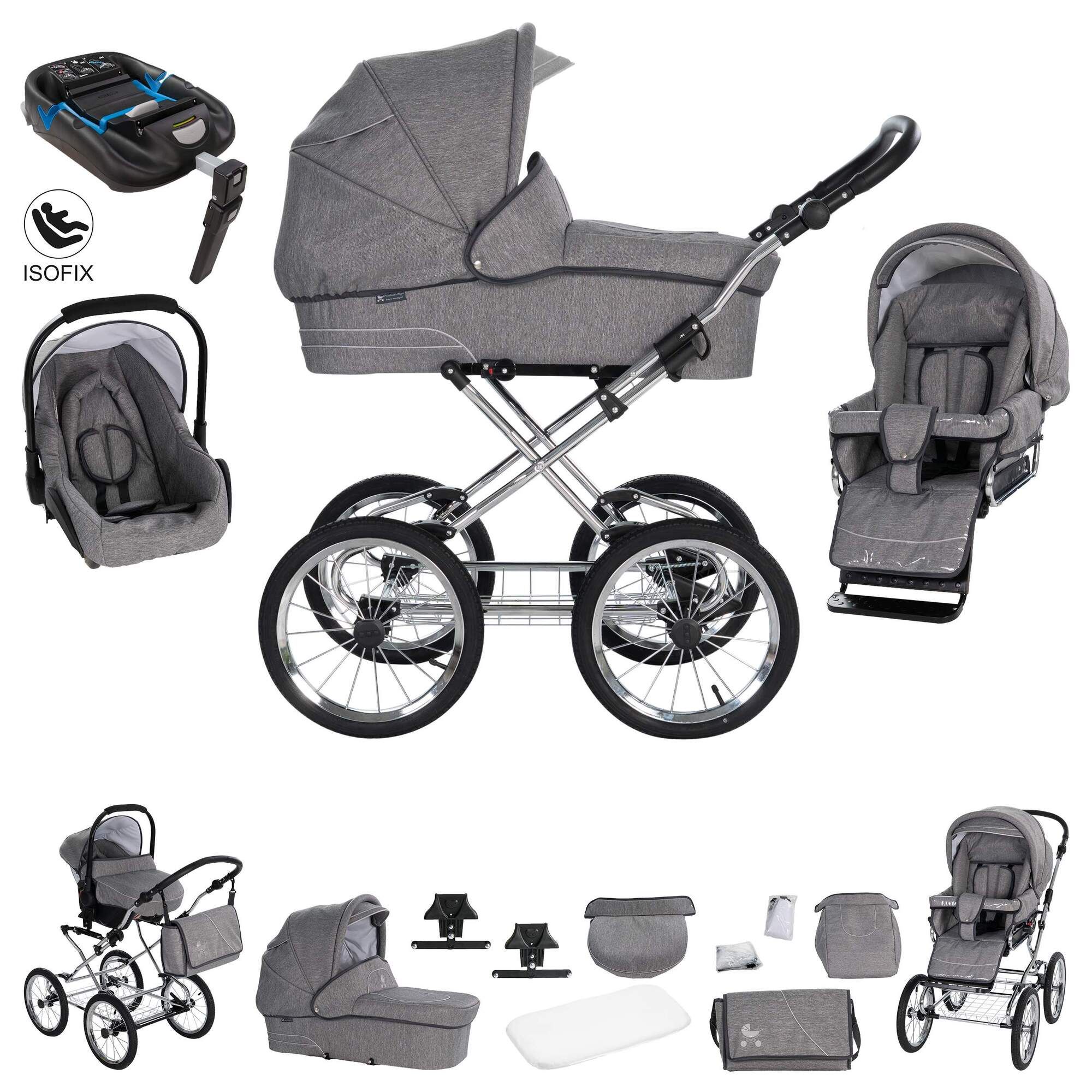 Friedrich Hugo München 4 in 1 Kinderwagen Isofix Set, Anthrazit Chrom Schwarz