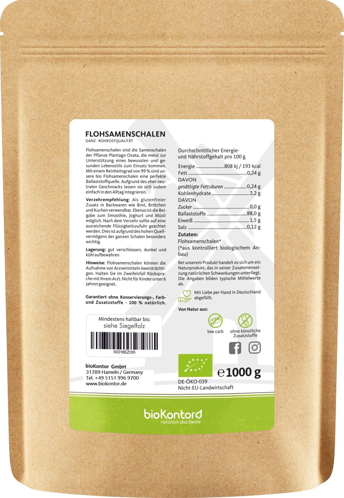 bioKontor Flohsamenschalen ganz