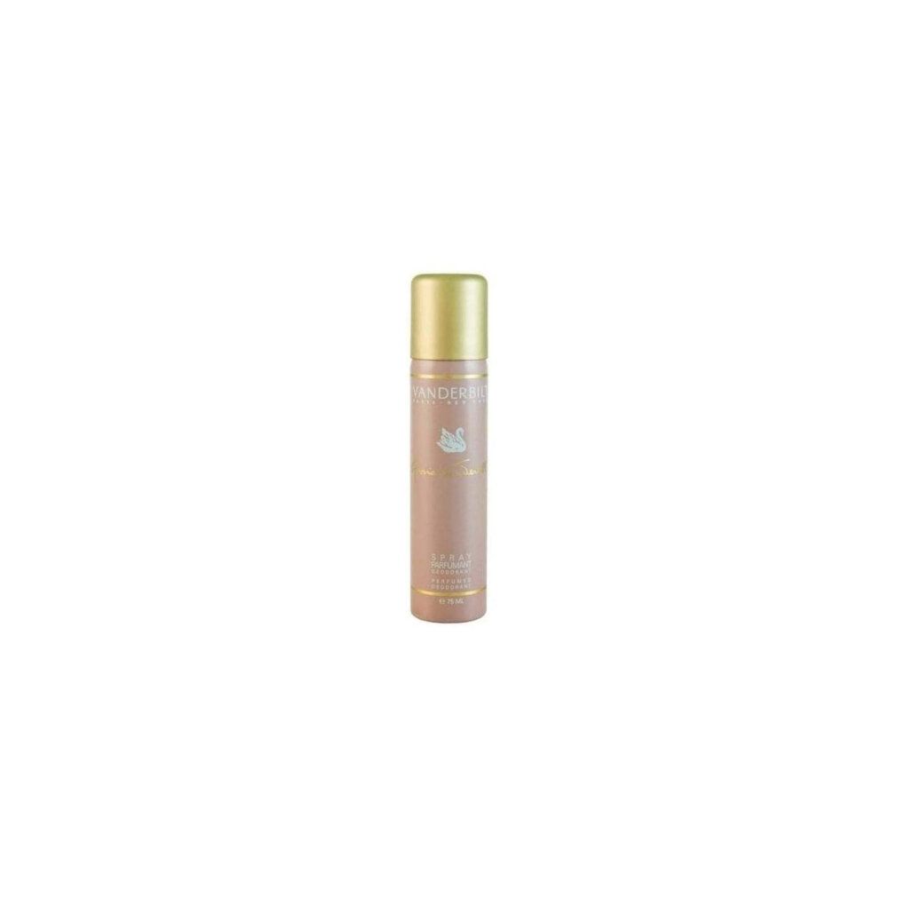 Deodorant-Spray, rosa Dose, goldfarbener Deckel. Schriftzug Vanderbilt, Schwan-Logo. Eleganz und Frische.