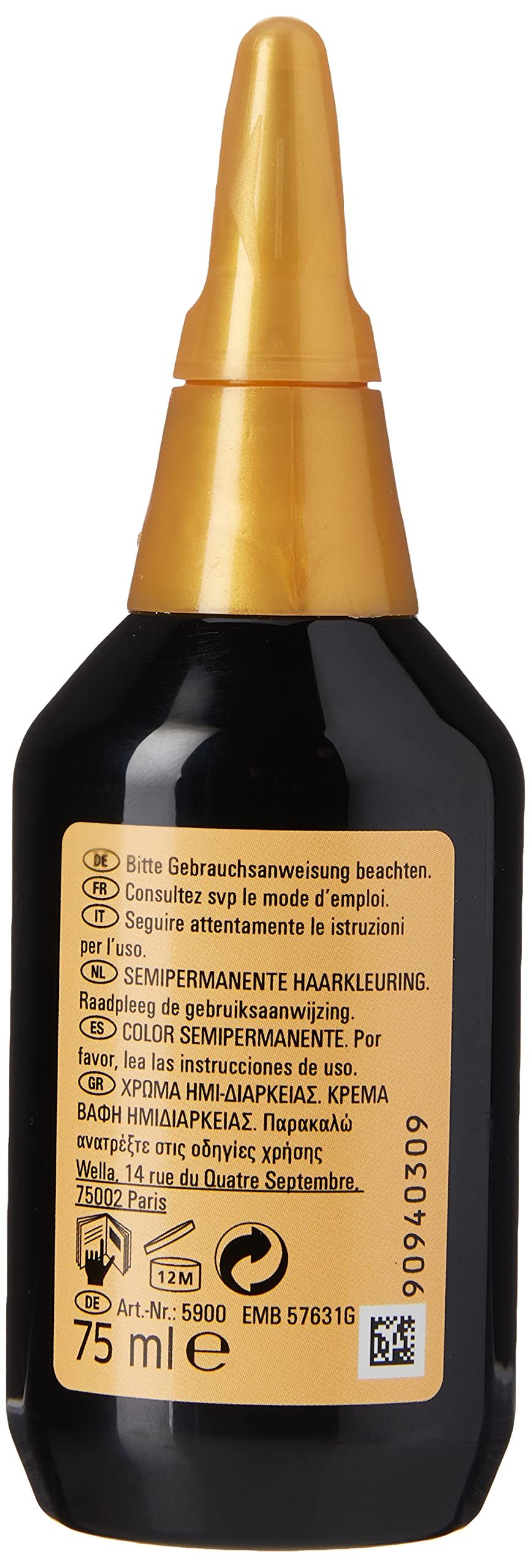 Rückseite der Wella Color Fresh Flasche. Enthält Informationen zur Anwendung und Inhaltsstoffe. 75 ml.