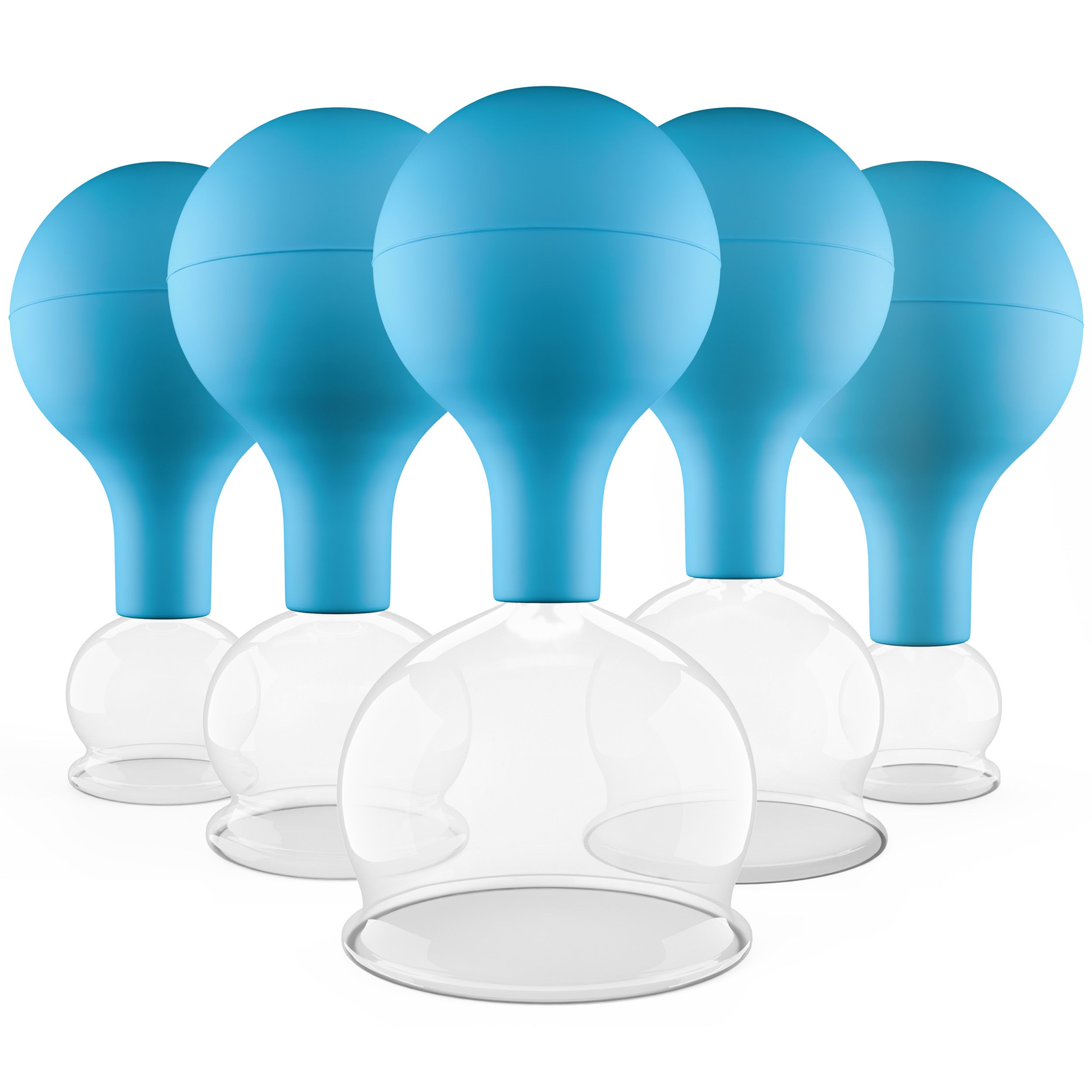 Pulox Schröpfgläser Set aus Echtglas - 5x Schröpfglas mit Saugball, verschiedene Größen in Blau