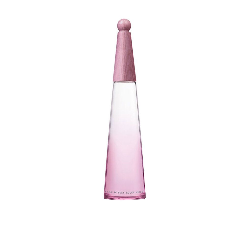 Issey Miyake L'Eau d'Issey Solar Violet Flakon. Rosa Farbverlauf, Holzdeckel. Aufschrift am Boden.