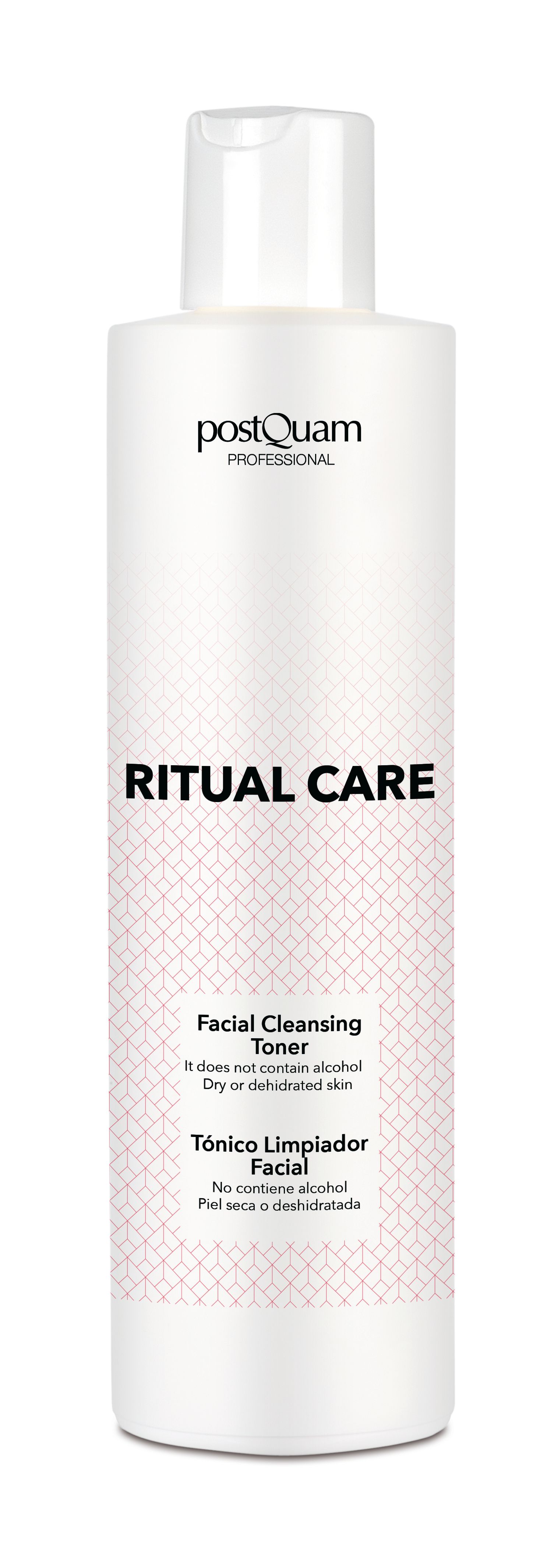 Weiße Flasche mit Klappverschluss. Aufschrift: Ritual Care, Facial Cleansing Toner. Für trockene Haut.