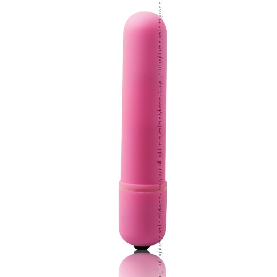 Rosa Mini-Vibrator, zylindrisch, mit abgerundeter Spitze und schwarzem Knopf am Boden.