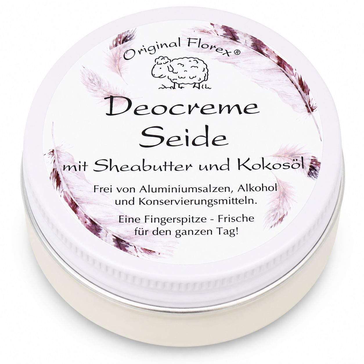Original Florex Deocreme Seide mit Sheabutter und Kokosöl. Frei von Aluminiumsalzen, Alkohol und Konservierungsmitteln.