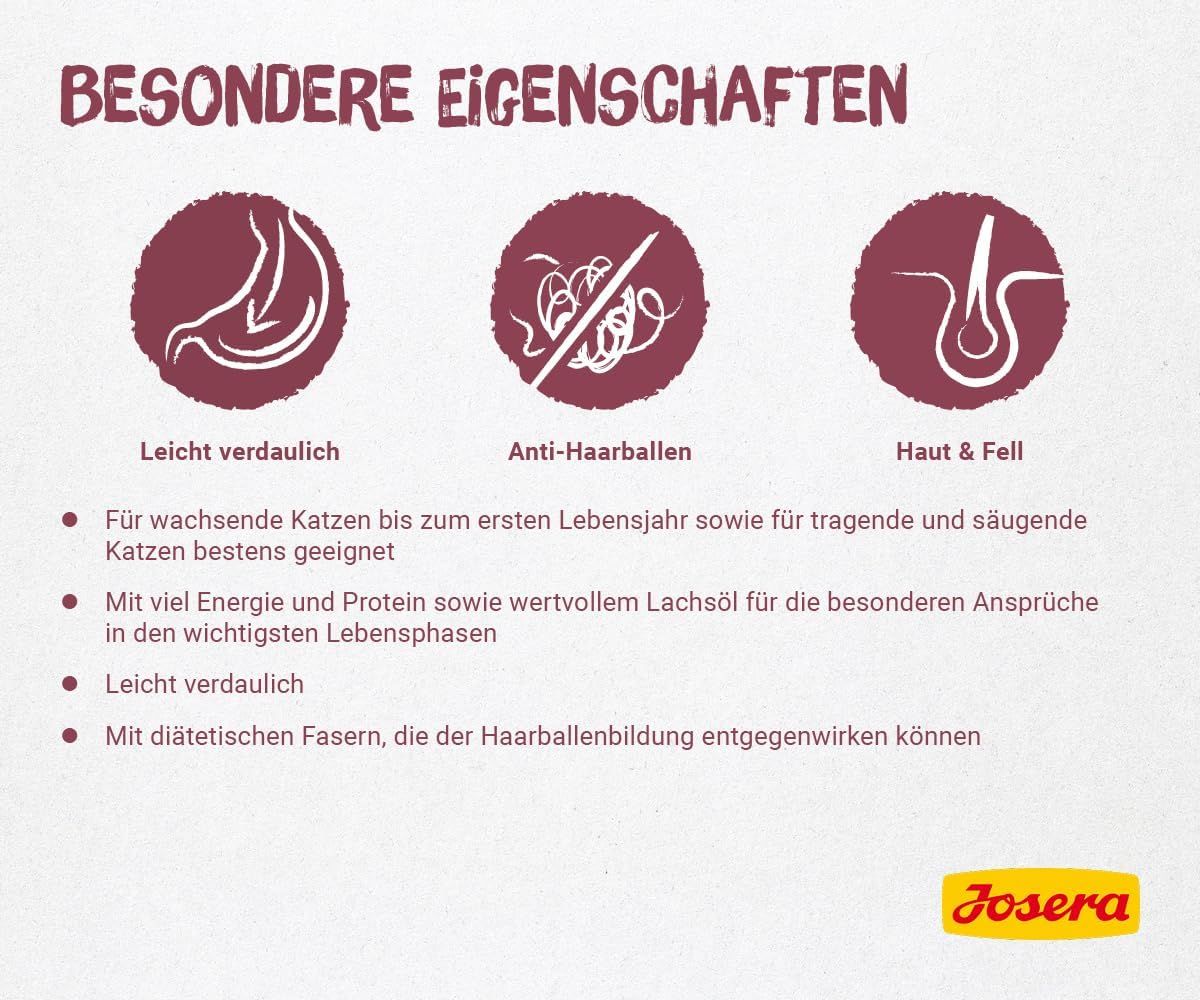 Josera Kitten Futter: Leicht verdaulich, Anti-Haarballen, Haut & Fell. Für wachsende Katzen, tragende und säugende Katzen.