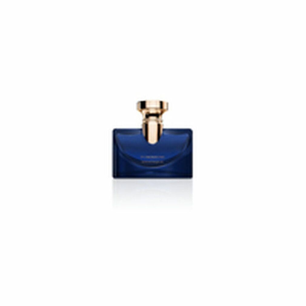 Bvlgari Splendida Tubereuse Mystique Eau de Parfum Spray in einem blauen Glasflakon mit goldenem Verschluss.