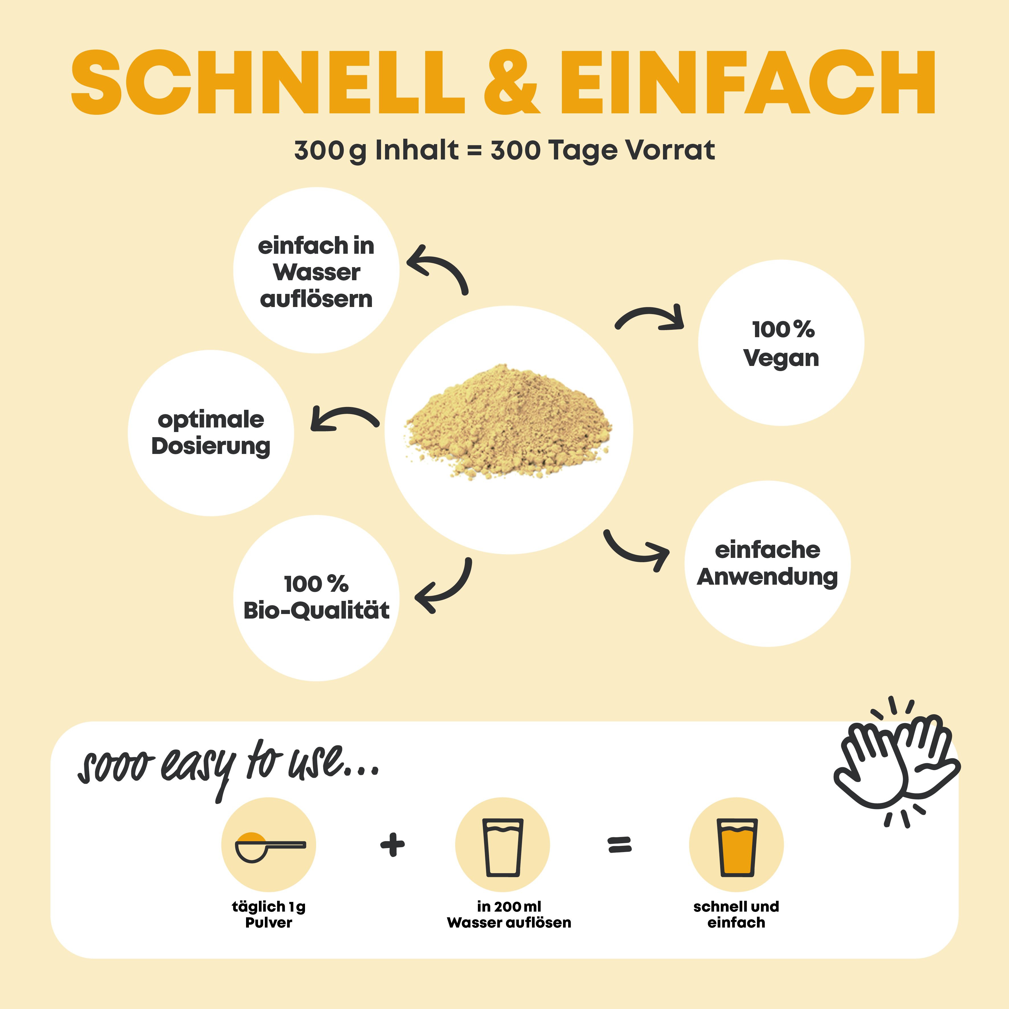 Bio Ingwer Shot mit Kurkuma - Immun Boost hochdosiert I 300 Portionen I Ingwer Kurkuma Shot Pulver