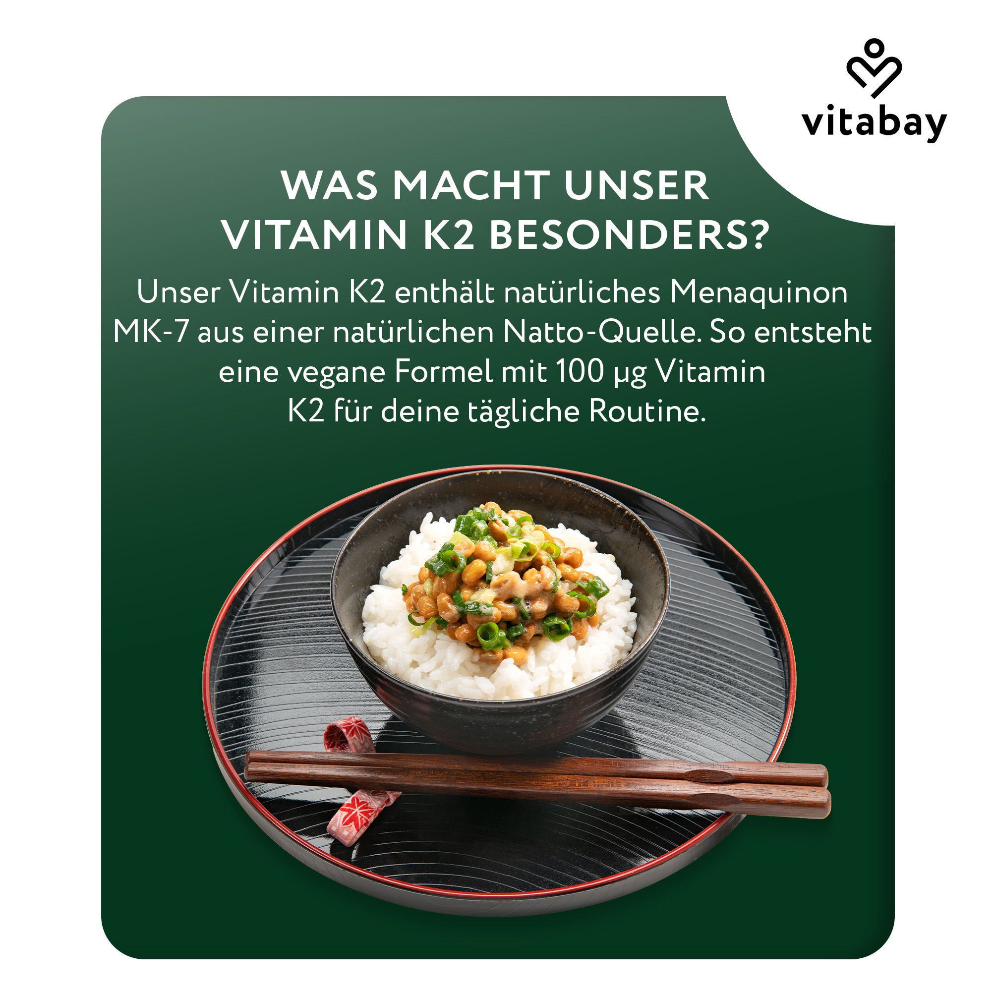 Vitabay Vitamin K2: Natürliches Menaquinon MK-7 aus Natto, vegan.