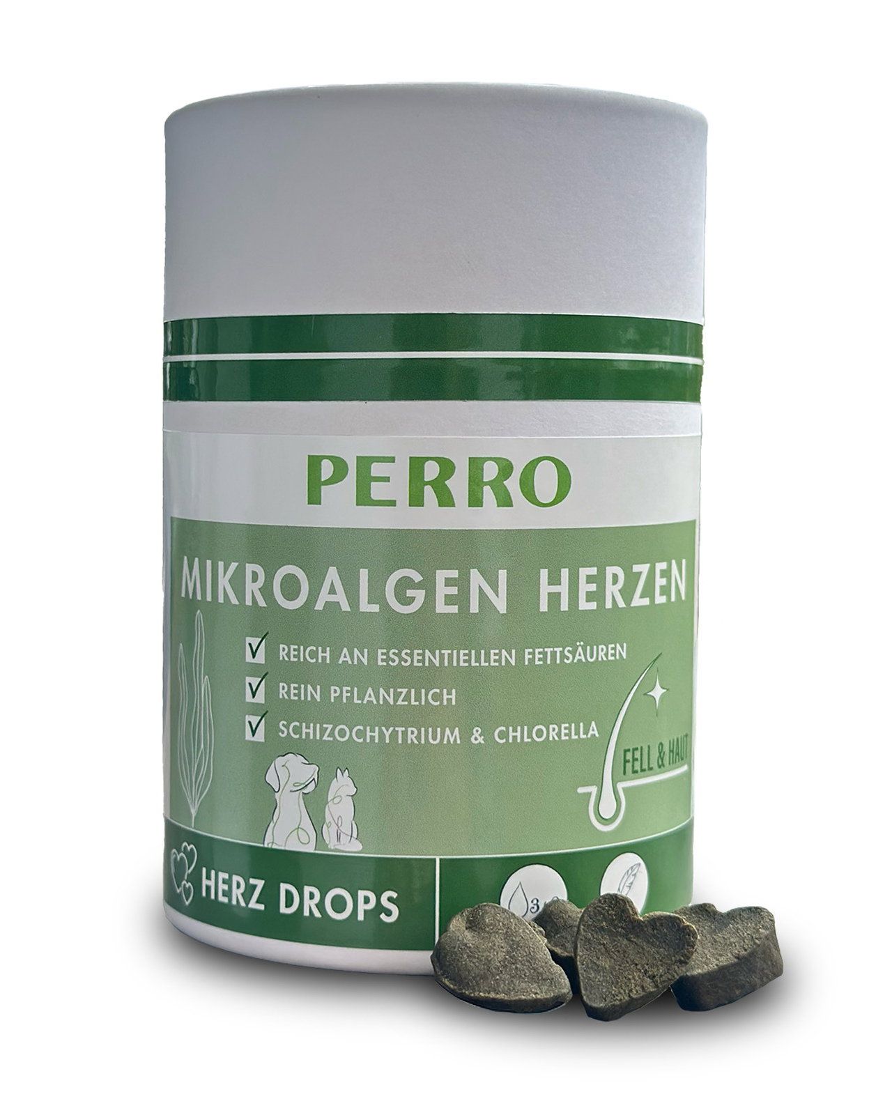 PERRO Mikroalgen Herzen - vegetarischer Snack für Hunde & Katzen