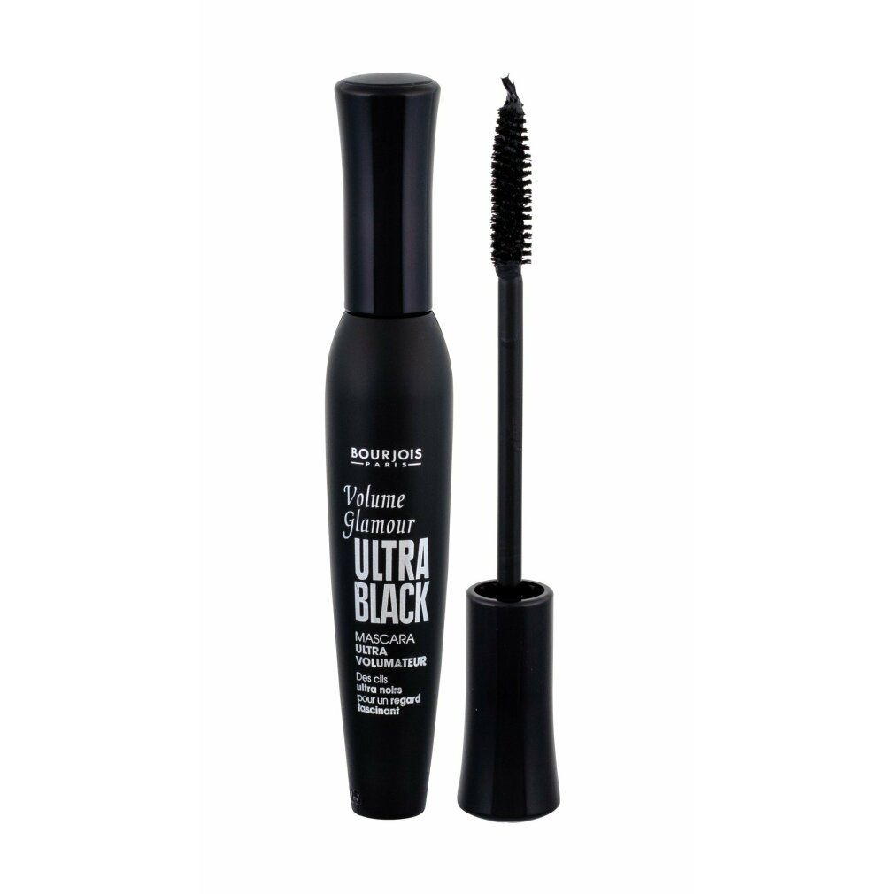 Schwarze Mascara-Tube mit Bürste. Aufschrift: Volume Glamour Ultra Black. Marke: Bourjois.