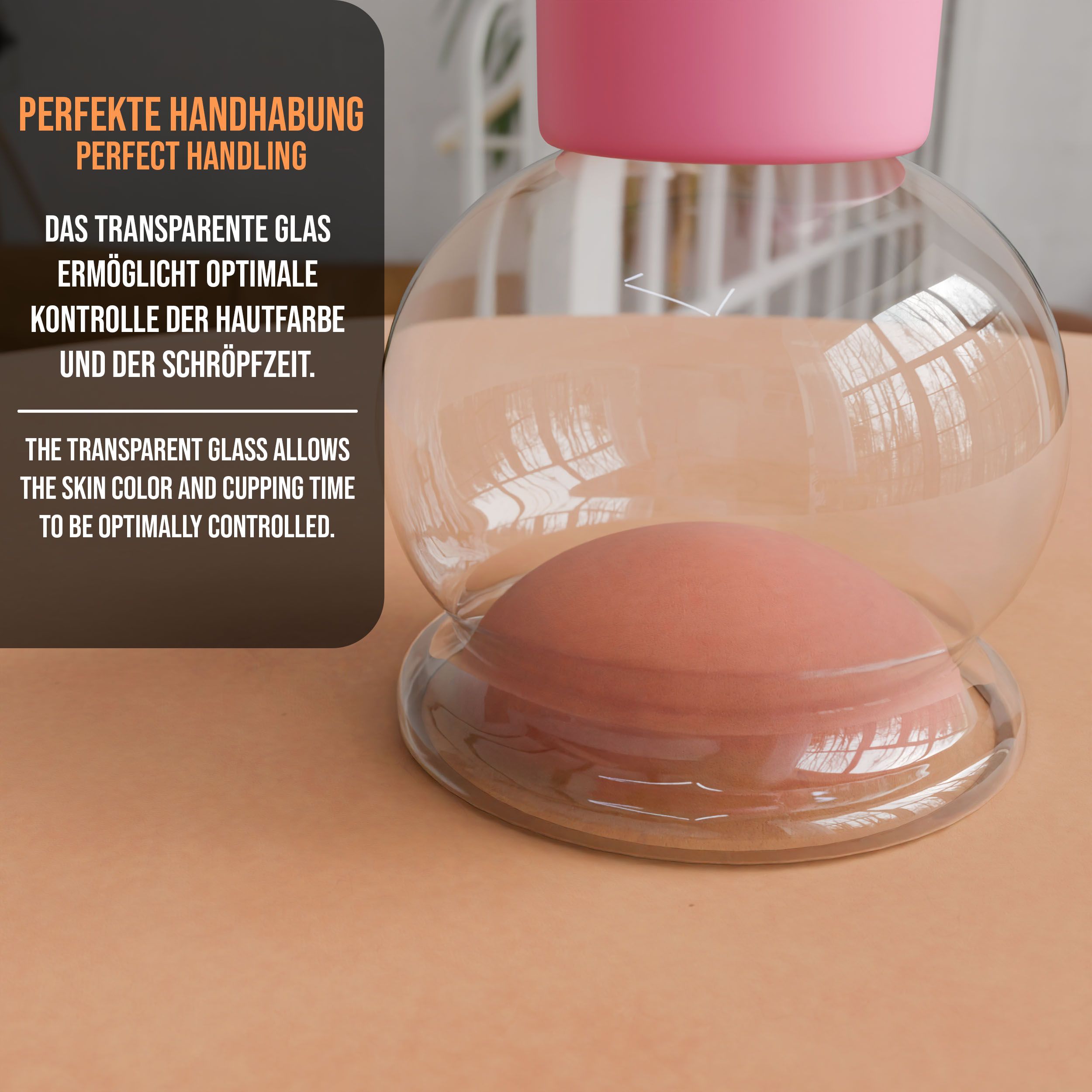 Pulox Schröpfgläser aus Echtglas mit Saugball - Set Duo klein in Pink: 25mm, 32mm