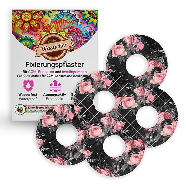 Diasticker® Freestyle Libre 3 / Plus Fixiertapes 'Black Floral' 5 St