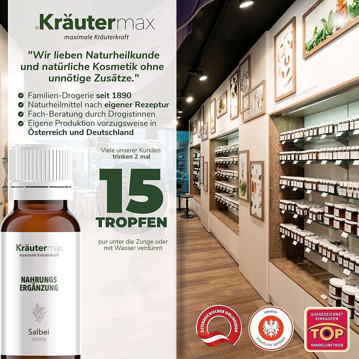 Kräutermax Salbei Tropfen mit Extrakt aus Salbeiblätter (Salvia officinalis)