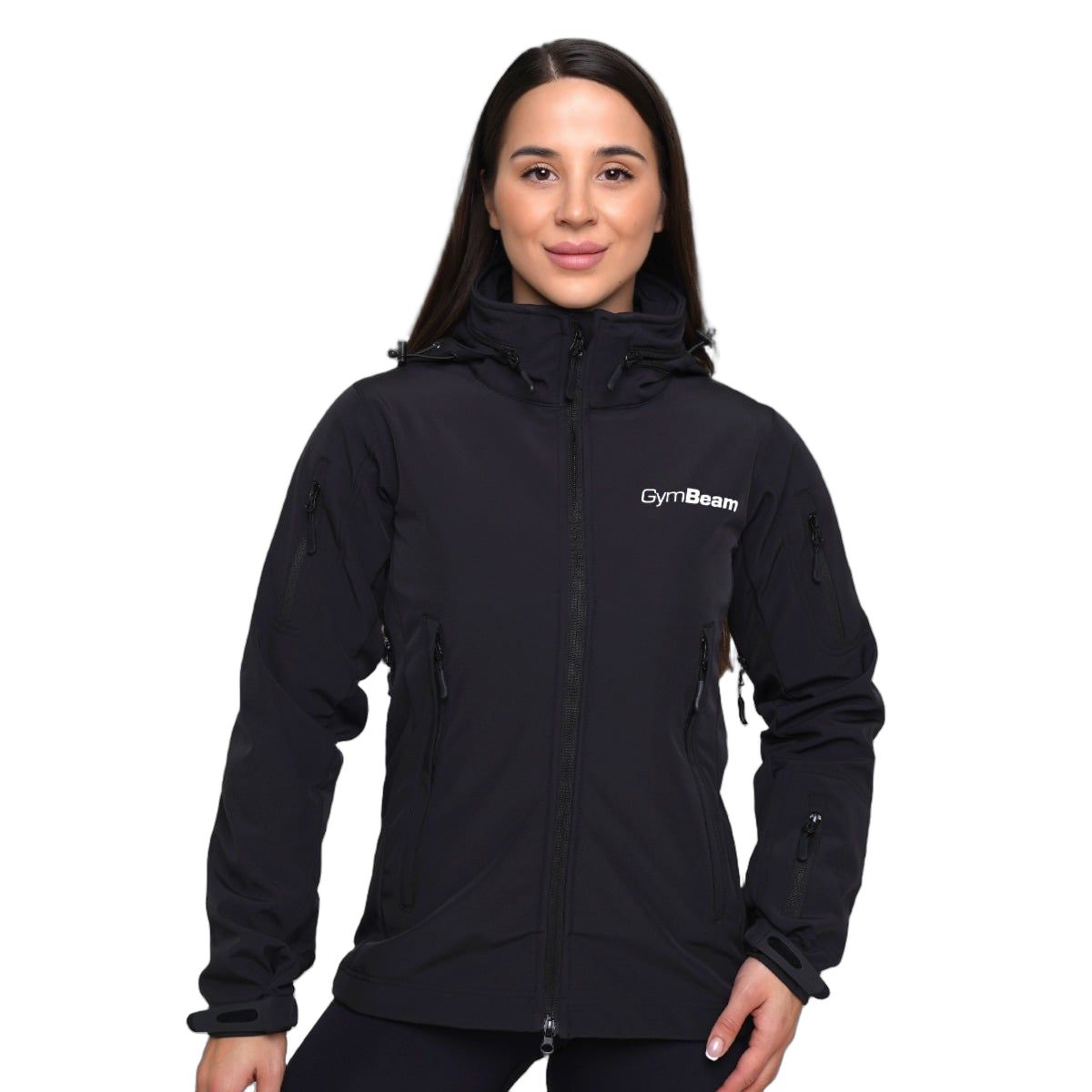 GymBeam Softshell-Jacke Damen Regular mit Kapuze und Reißverschluss in Schwarz 1 St