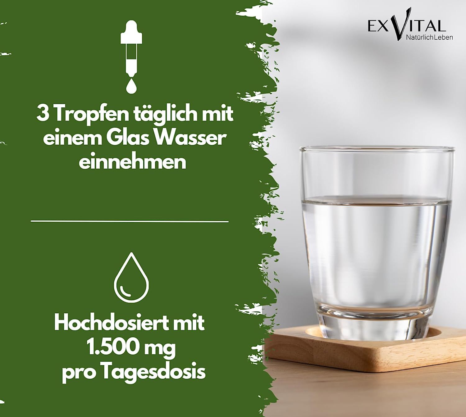 Einnahme von EXVital Vitamin A Tropfen: 3 Tropfen mit Wasser.
