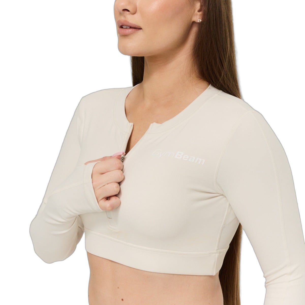 GymBeam Sport-Top Damen cropped Langarm mit rundem Ausschnitt Pearl
