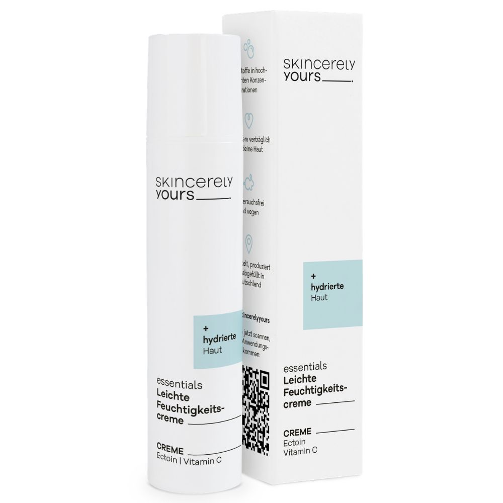 Weiße Flasche und Karton der Skincerely Yours Leichte Feuchtigkeitscreme mit Ectoin und Vitamin C.