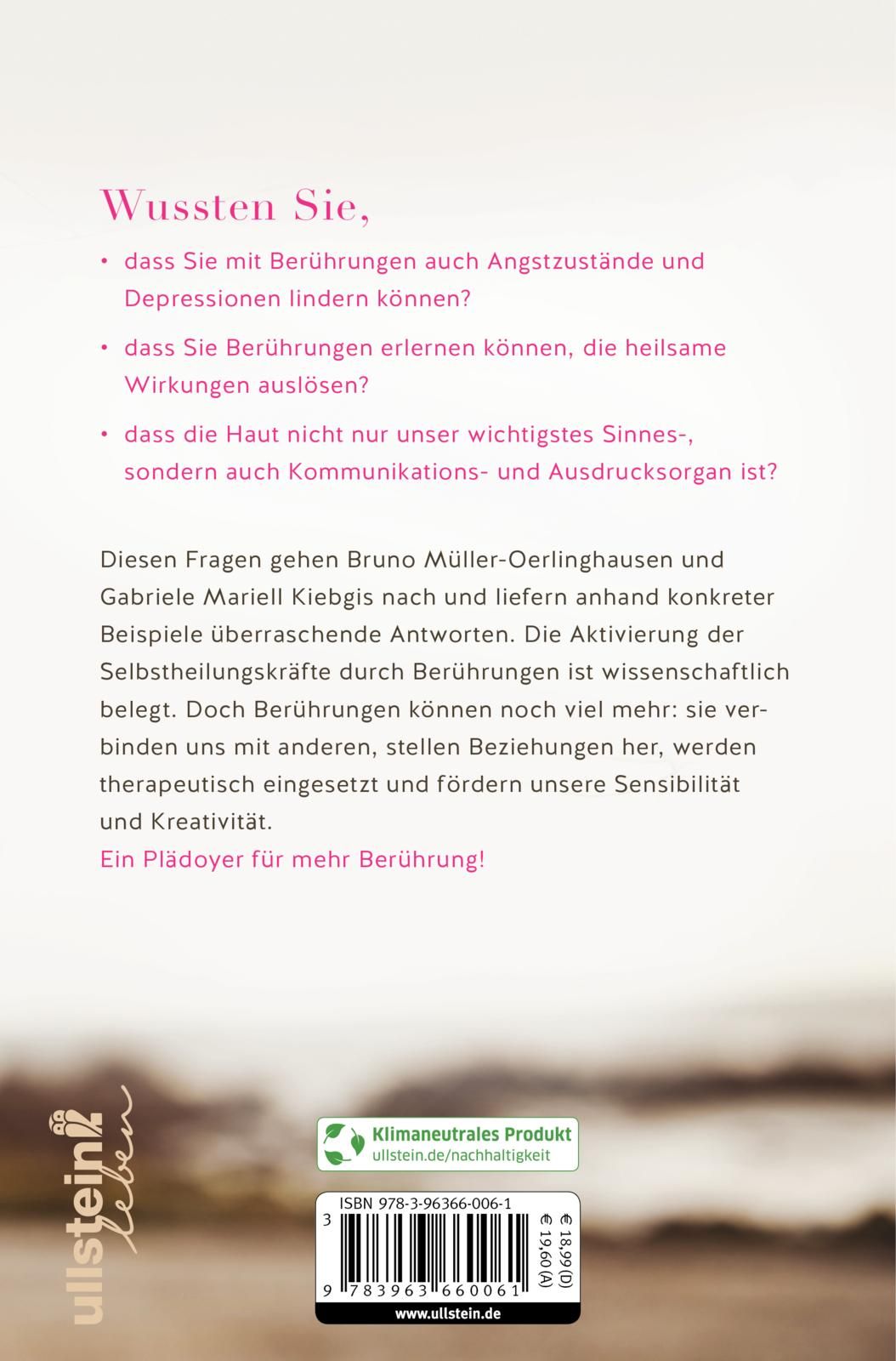 Buchrückseite "Berührung". Text über Berührung und ihre Wirkung. Autoren: Bruno Müller-Oerlinghausen, Gabriele Mariell Kiebgis. Ullstein Leben.