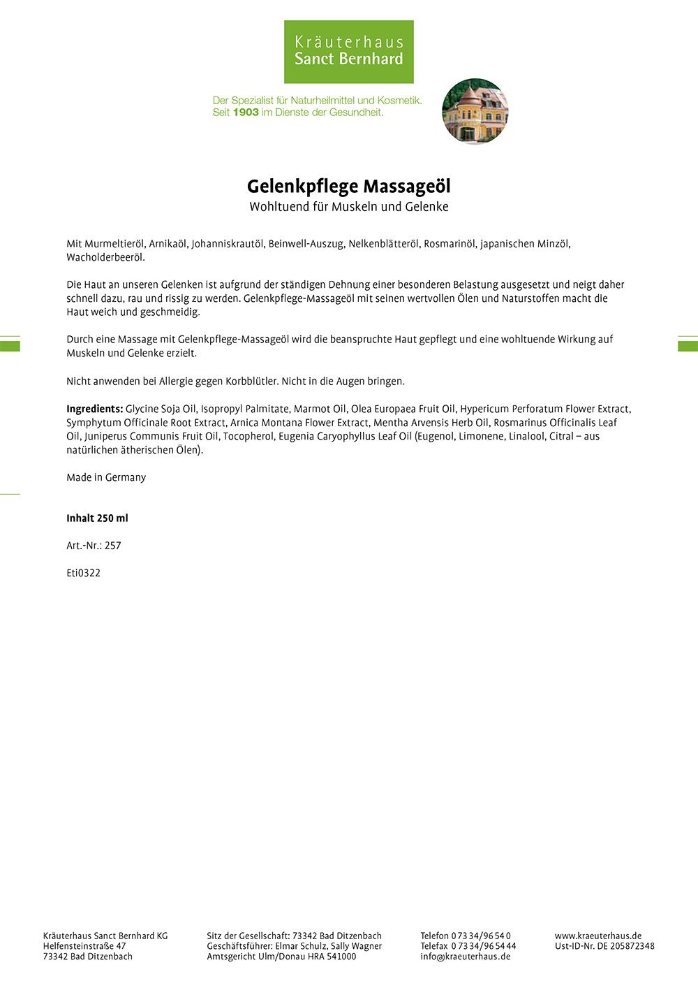 Sanct Bernhard Gelenkpflege-Massageöl