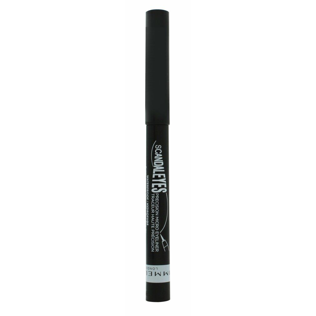 Schwarzer Eyeliner-Stift. Auf dem Stift steht "SCANDALEYES" und "RIMMEL LONDON".