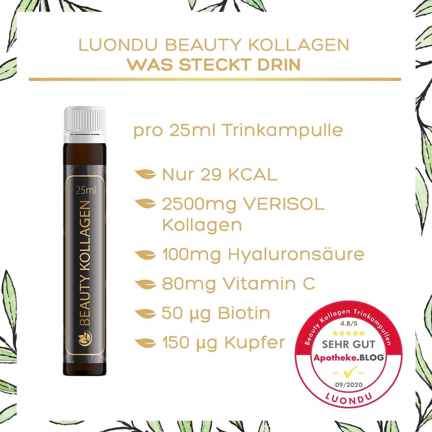 Luondu Beauty Verisol Kollagen, Hyaluronsäure, Gelee Royal, Biotin, Kupfer Trinkampullen