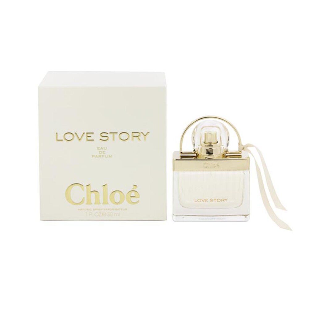 Chloé Love Story Eau de Parfum Flakon mit goldenem Band.