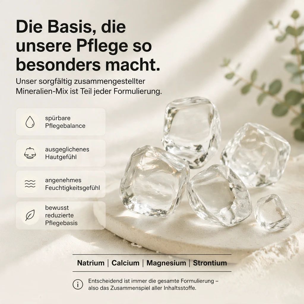 Klarer Mineralien-Mix mit Natrium, Calcium, Magnesium, Strontium für die Pflegebasis von The Source Lab.