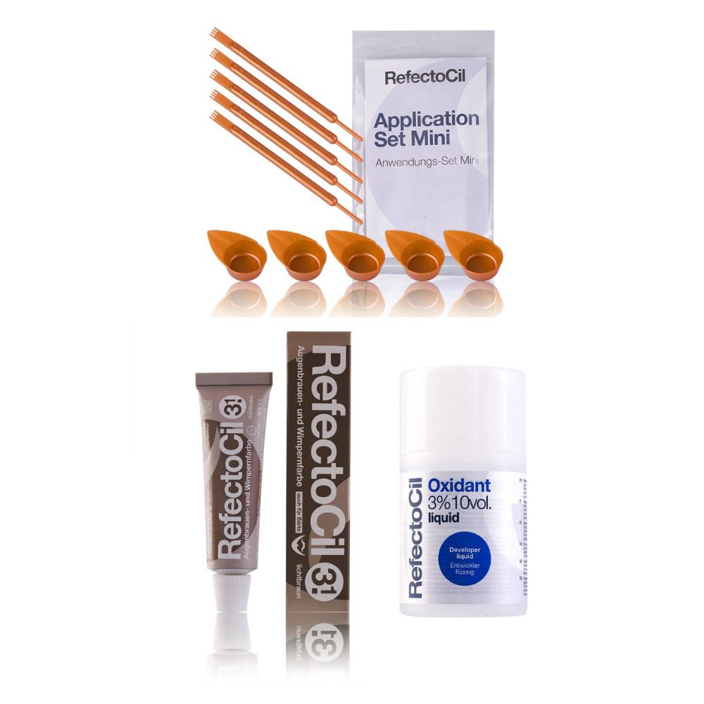 Refectocil Wimpernfarbe lichtbraun 3.1 & Refectocil Oxidant flüssig 3% & Mini-Anwendungs Set