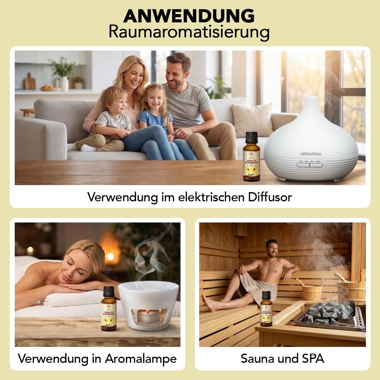 Anwendung von Vanille Oleoresin Öl in Diffusor, Aromalampe und Sauna.